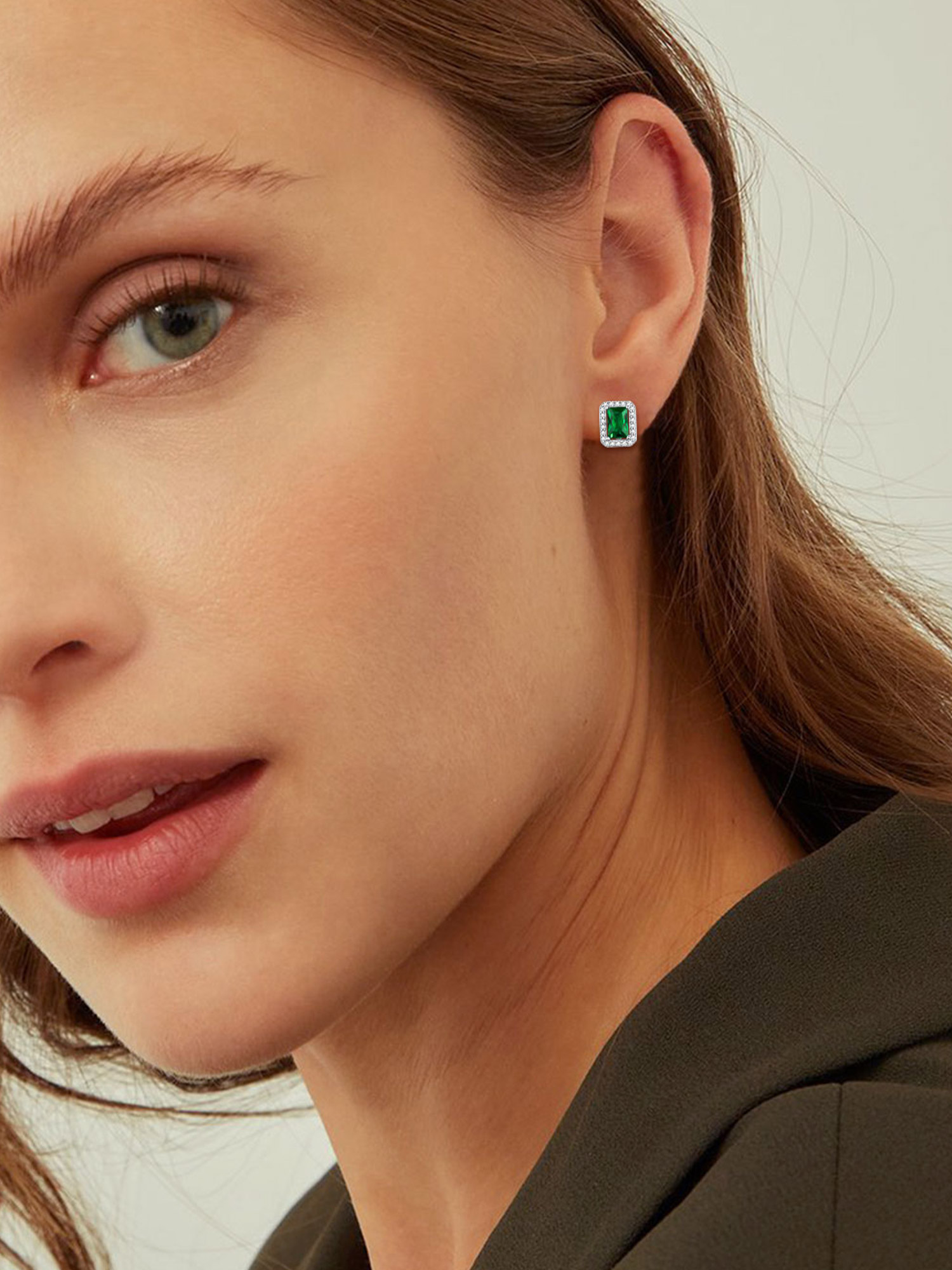 Square Birthstone Halo Stud Earrings for Women, may birthstone, Emerald Earrings, Taurus Birthstone, Gemini Birthstone, sterling silver earrings, gift idea