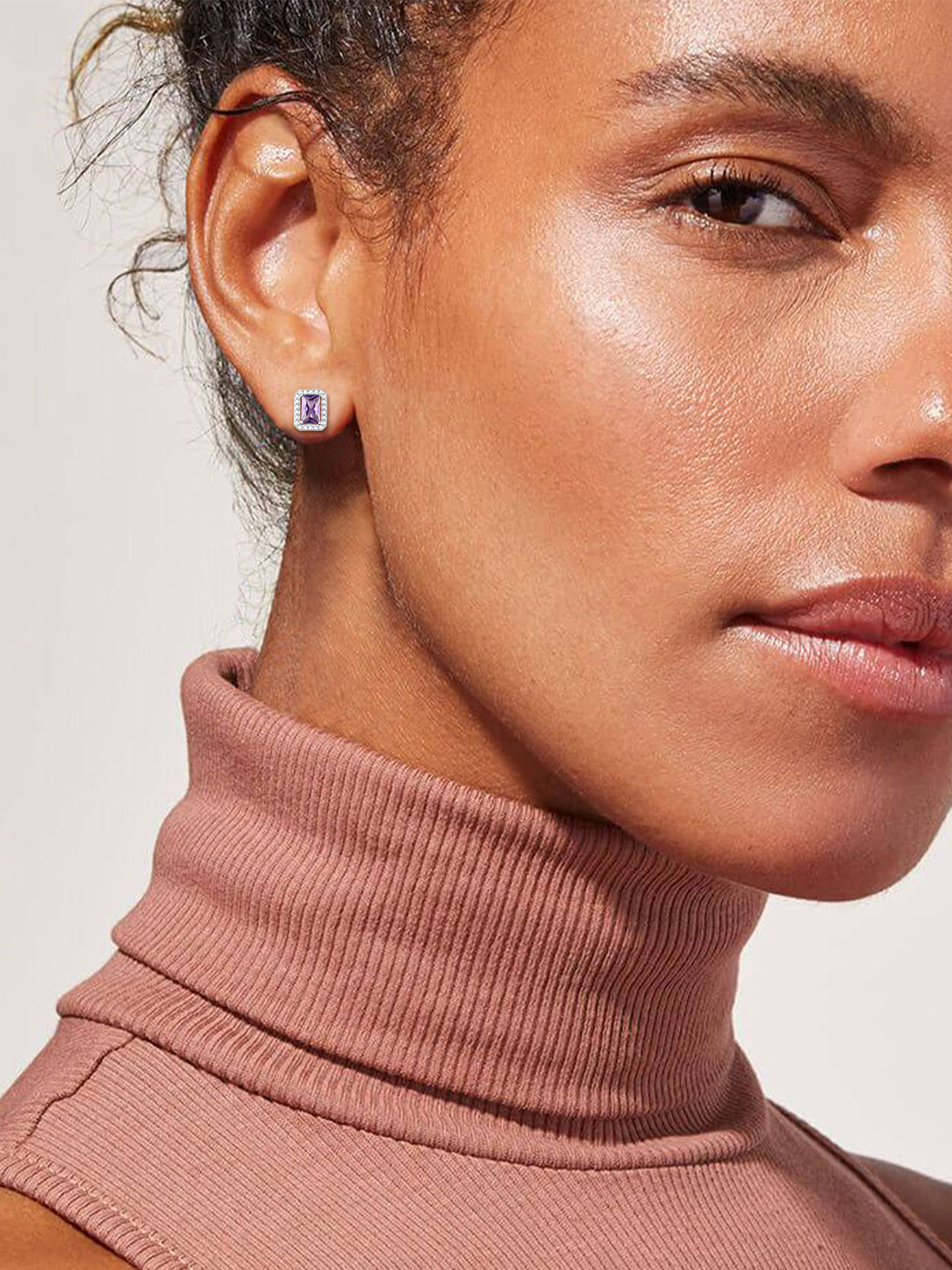 Square Birthstone Halo Stud Earrings for Women, june birthstone, Alexandrite Jewelry, Gemini Birthstone, Cancer Birthstone, birthstone jewelry, gift idea