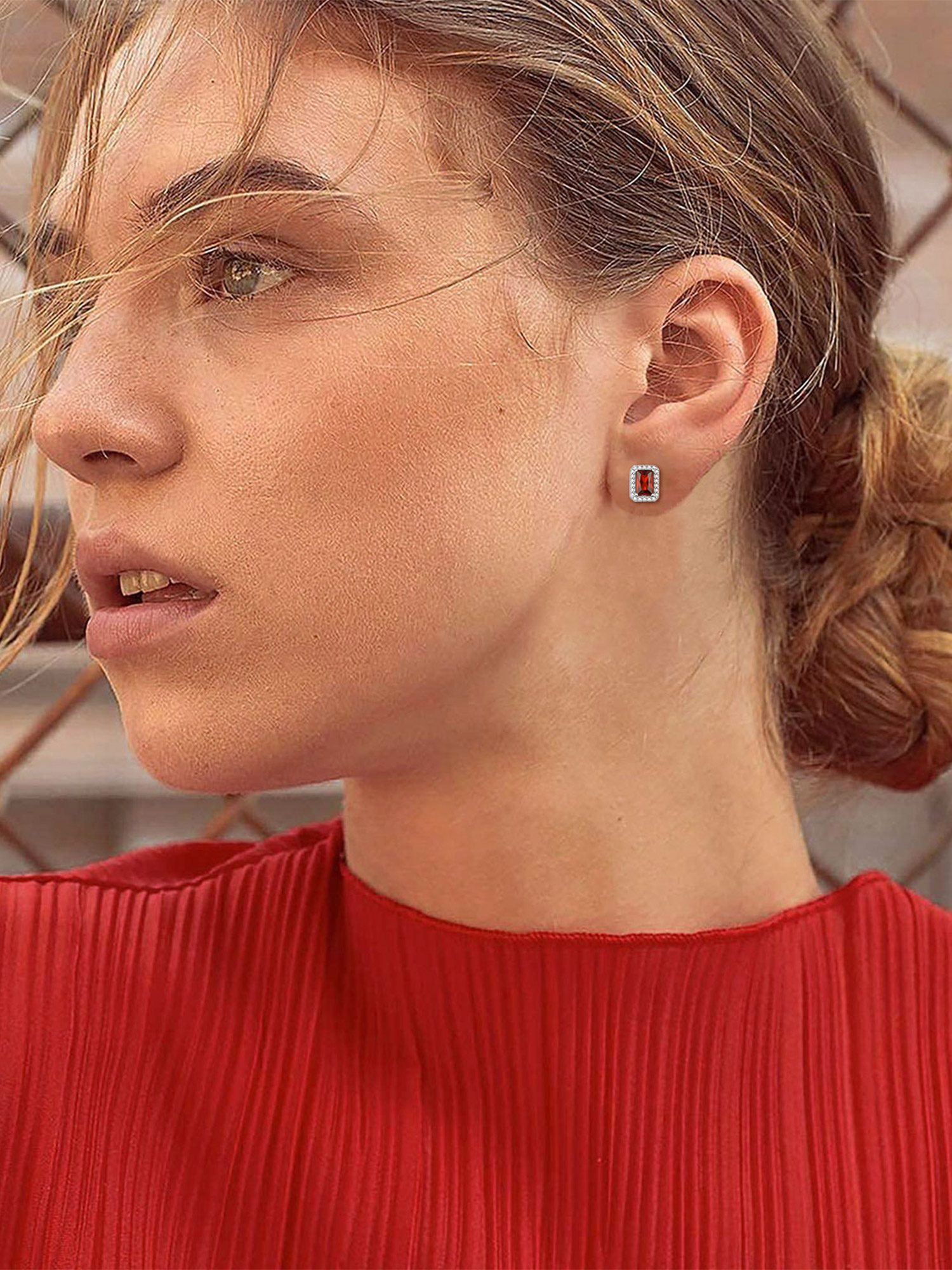 Square Birthstone Halo Stud Earrings for Women, july birthstone, Ruby Earrings, Cancer Birthstone, Leo Birthstone, sterling silver jewelry, gift idea