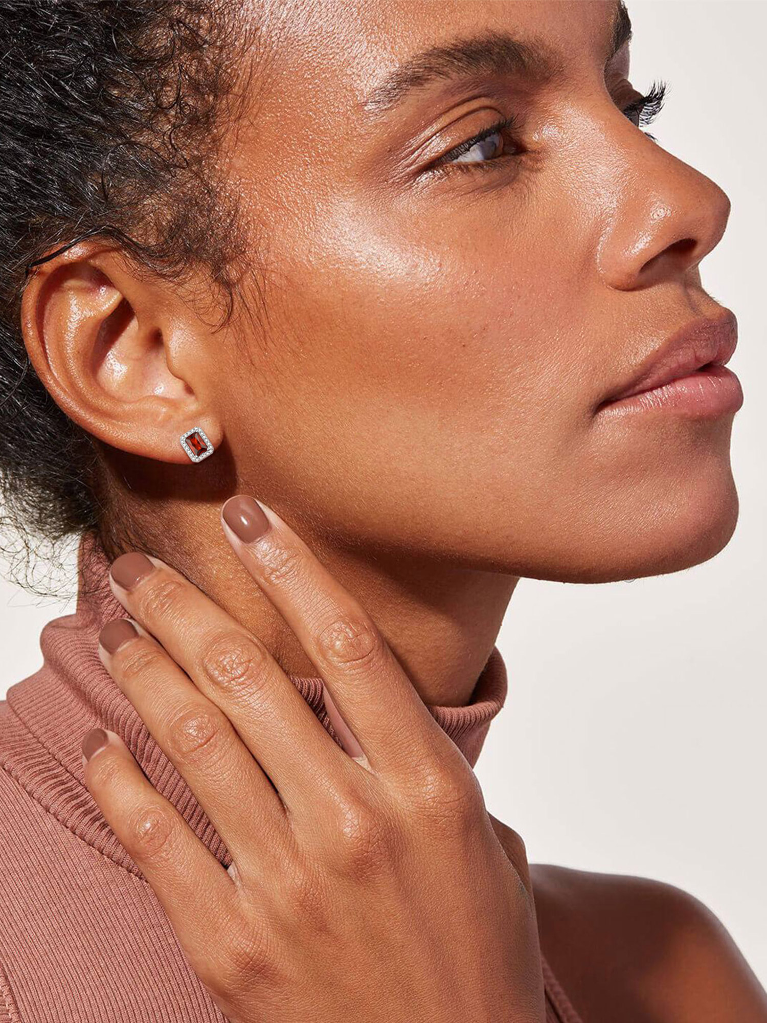 Square Birthstone Halo Stud Earrings for Women, july birthstone, Ruby Earrings, Cancer Birthstone, Leo Birthstone, sterling silver jewelry, gift idea