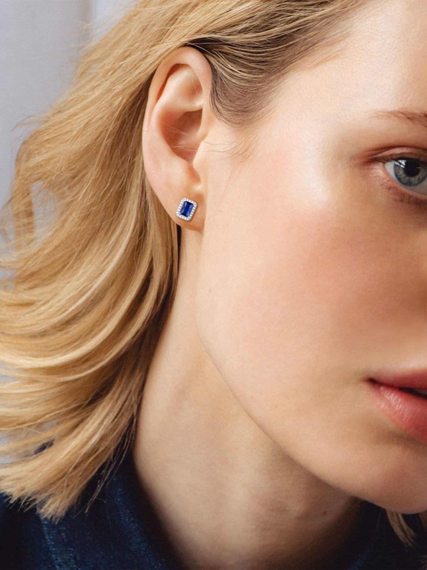 Square Birthstone Halo Stud Earrings for Women, september birthstone, Sapphire Jewelry, Virgo Birthstone, Libra Birthstone, sterling silver jewlery, gift idea