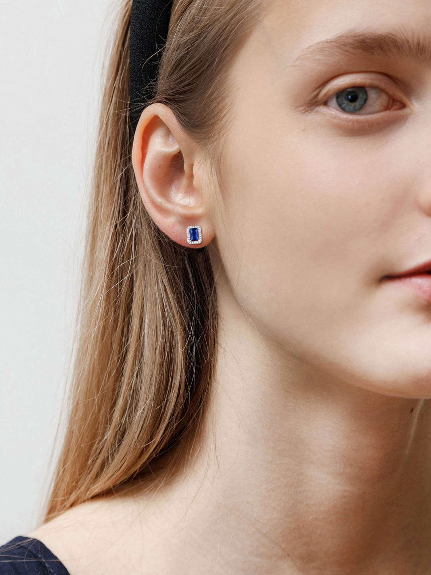 Square Birthstone Halo Stud Earrings for Women, september birthstone, Sapphire Jewelry, Virgo Birthstone, Libra Birthstone, sterling silver jewlery, gift idea