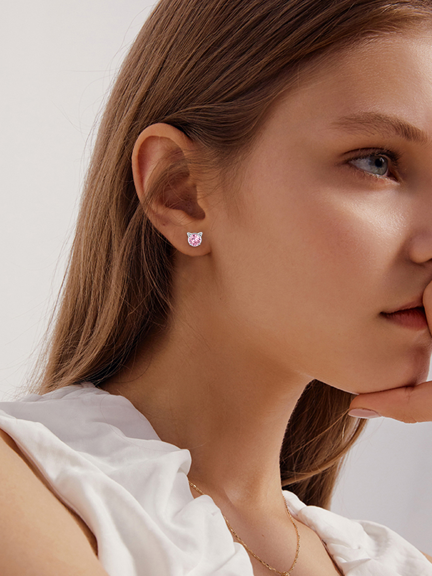 Cute Cat Diamond Birthstone Stud Earrings for Women