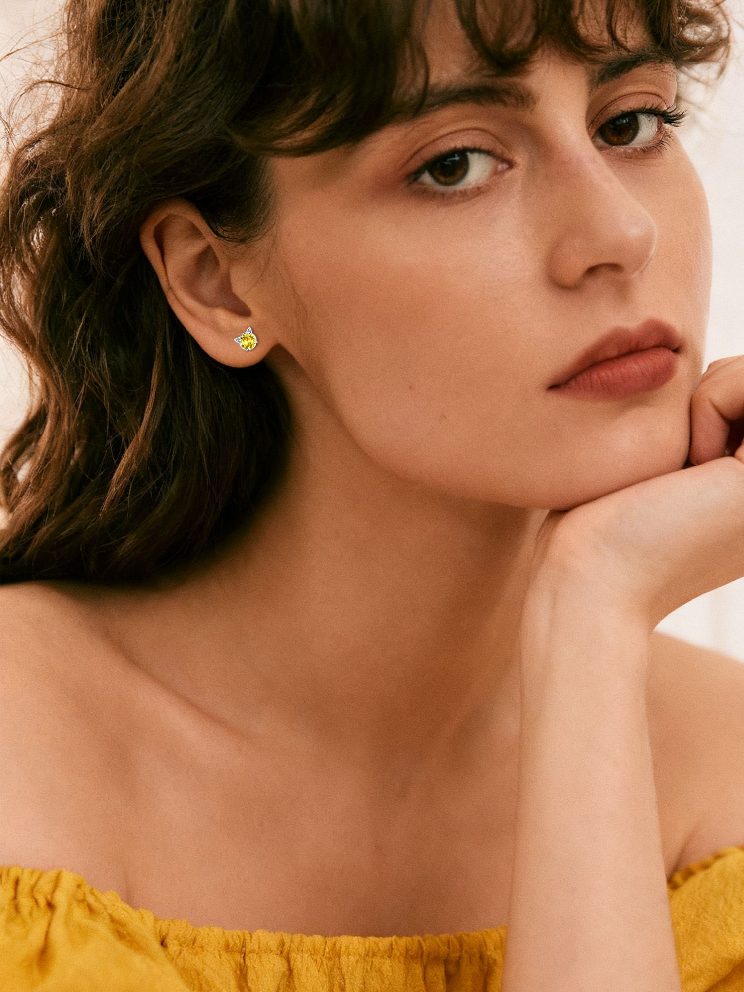 Cute Cat Diamond Birthstone Stud Earrings for Women