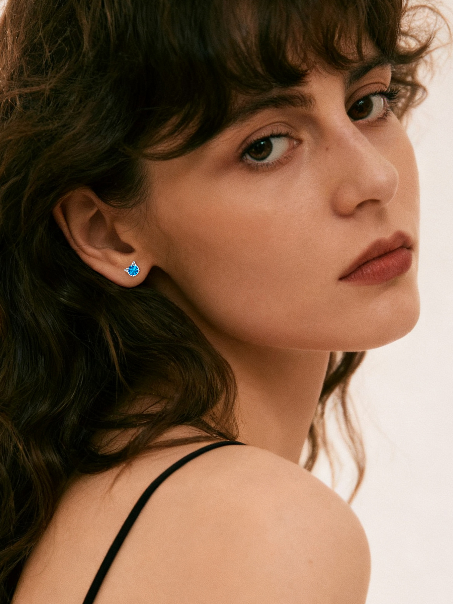 Cute Cat Diamond Birthstone Stud Earrings for Women