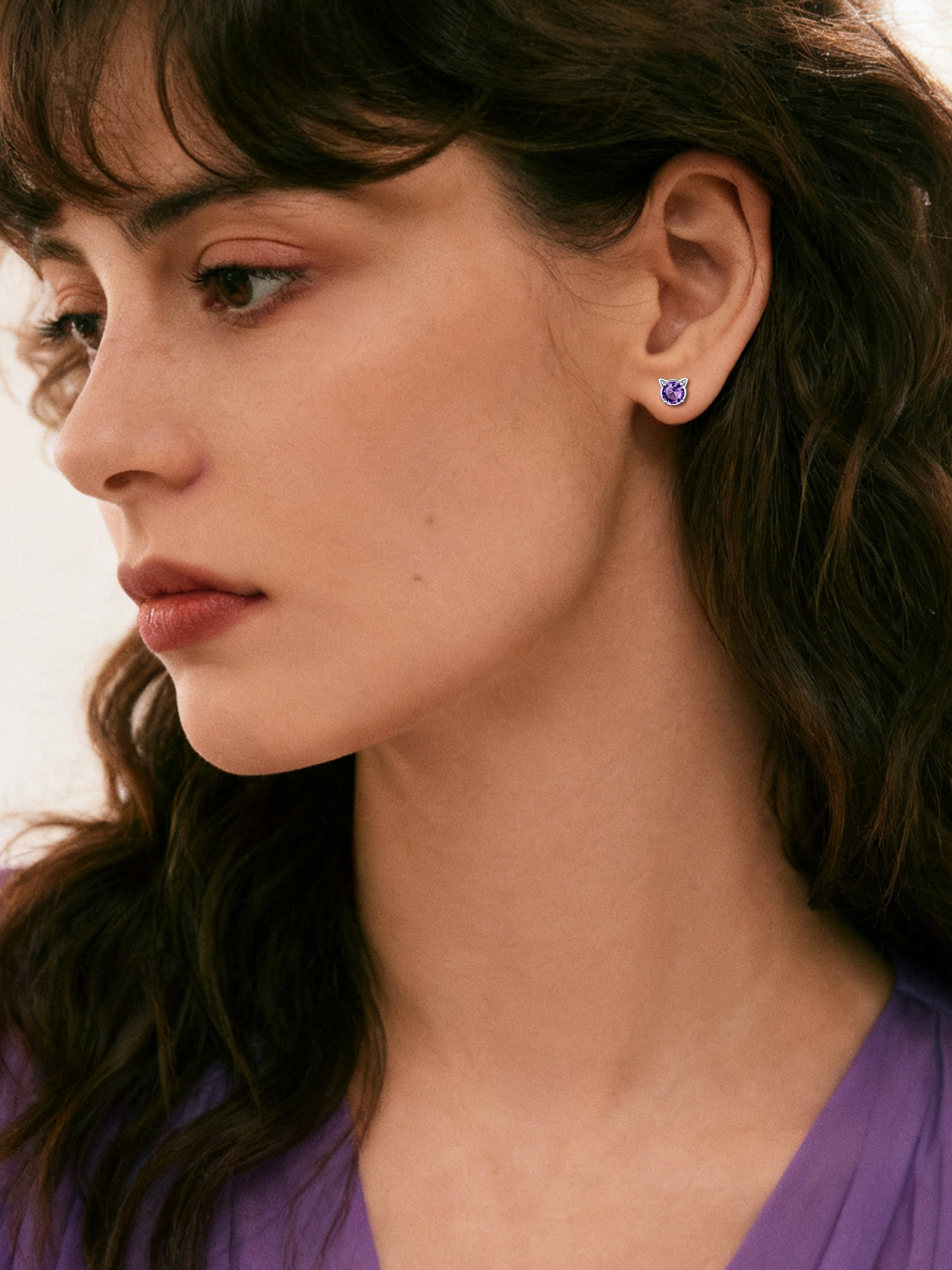 Cute Cat Diamond Birthstone Stud Earrings for Women