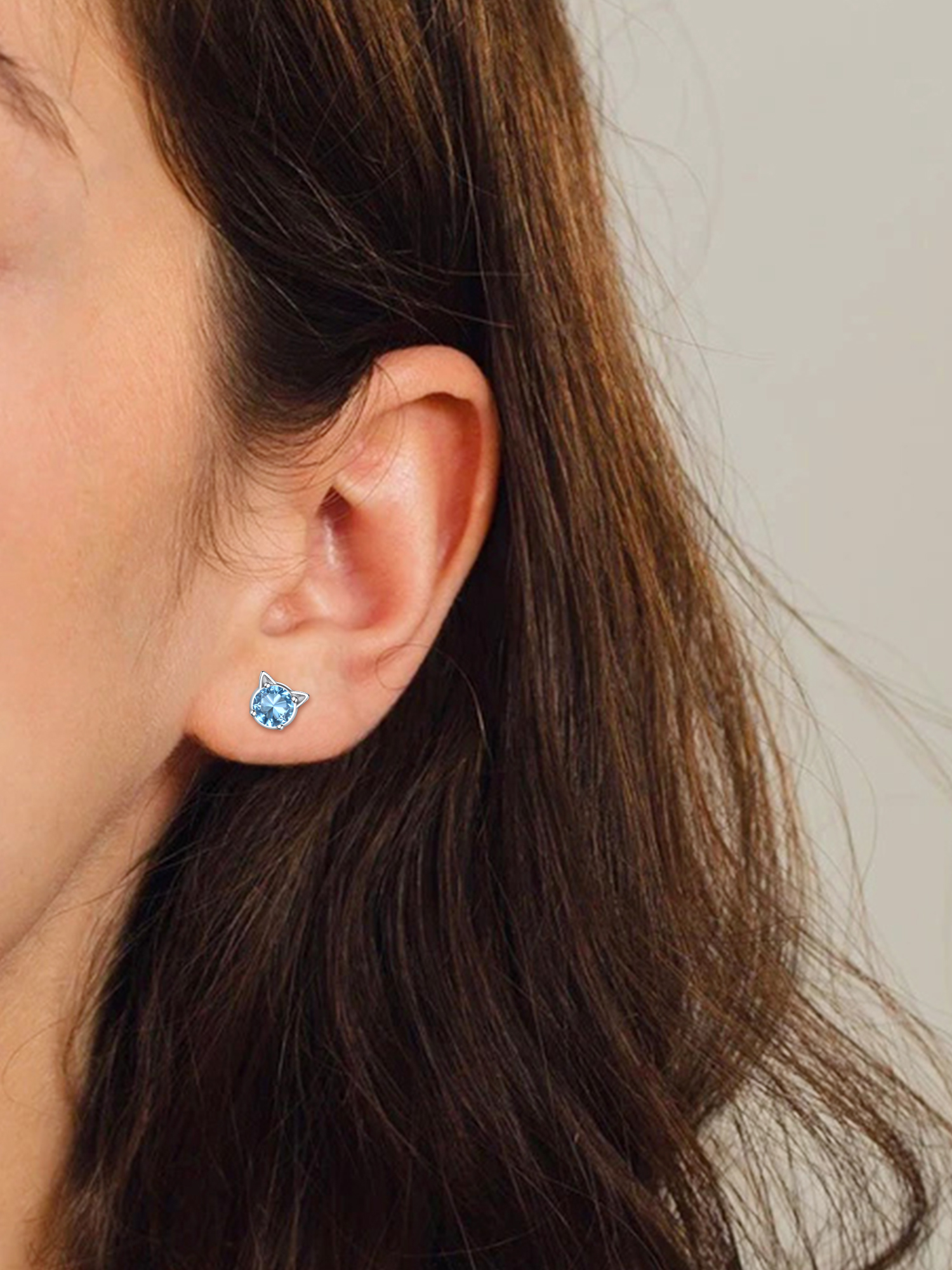 Cute Cat Diamond Birthstone Stud Earrings for Women