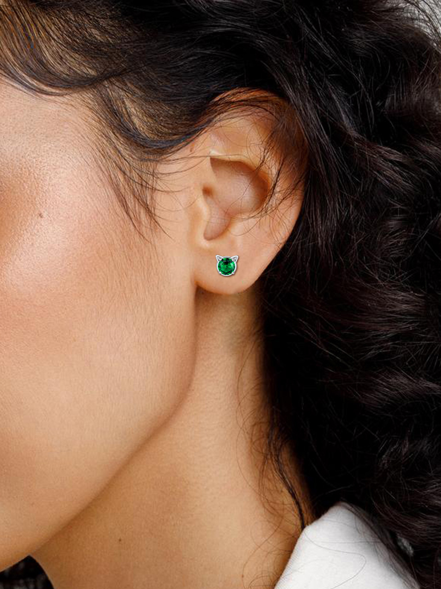 Cute Cat Diamond Birthstone Stud Earrings for Women