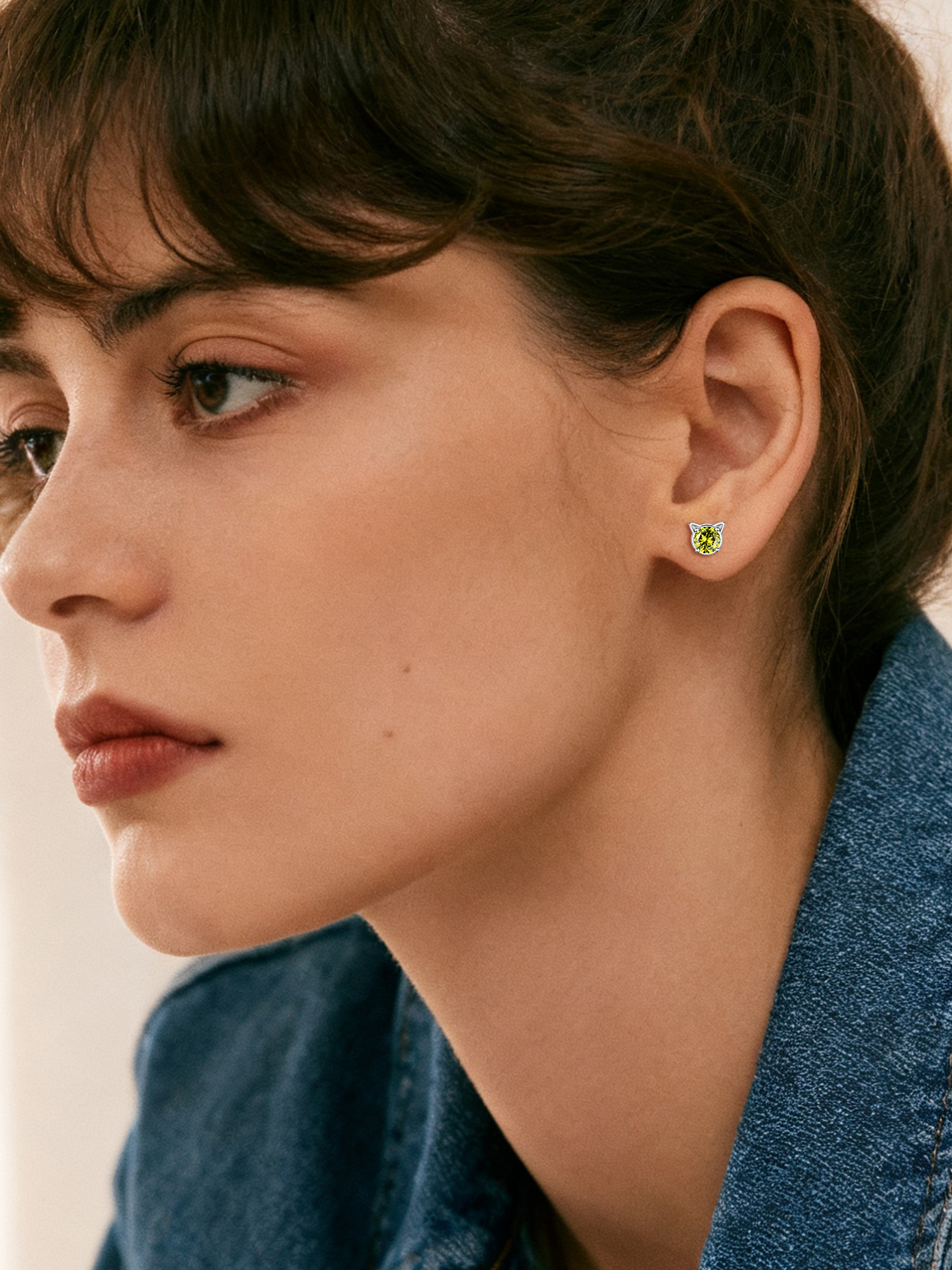 Cute Cat Diamond Birthstone Stud Earrings for Women