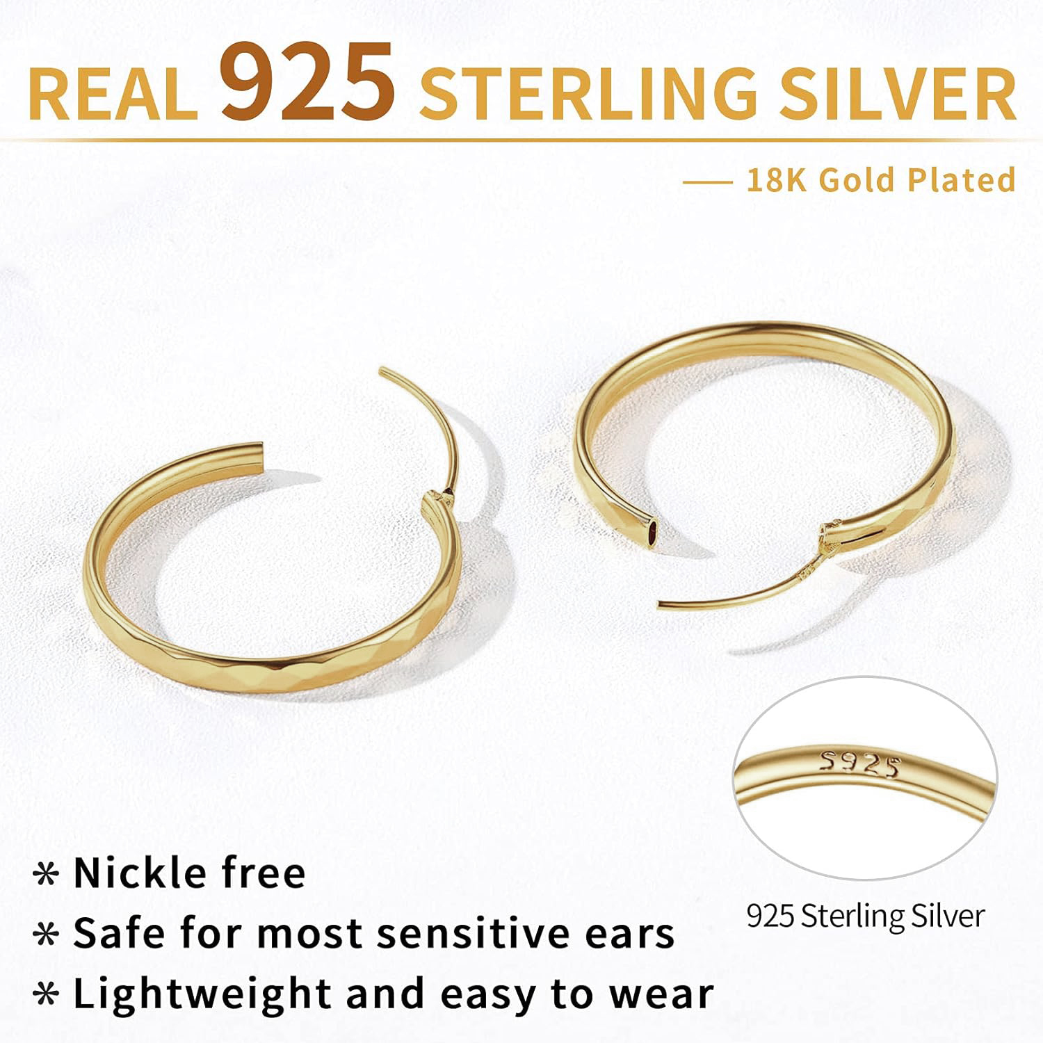 Plated Lightweight Round Circle Endless Hoops Earrings 