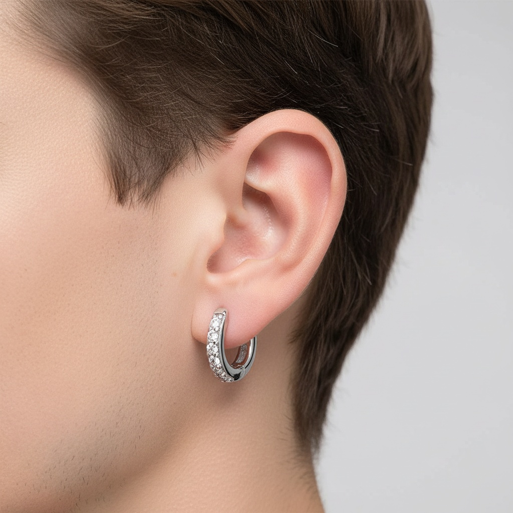 Cubic Zirconia Huggie Hoop Earring for Men