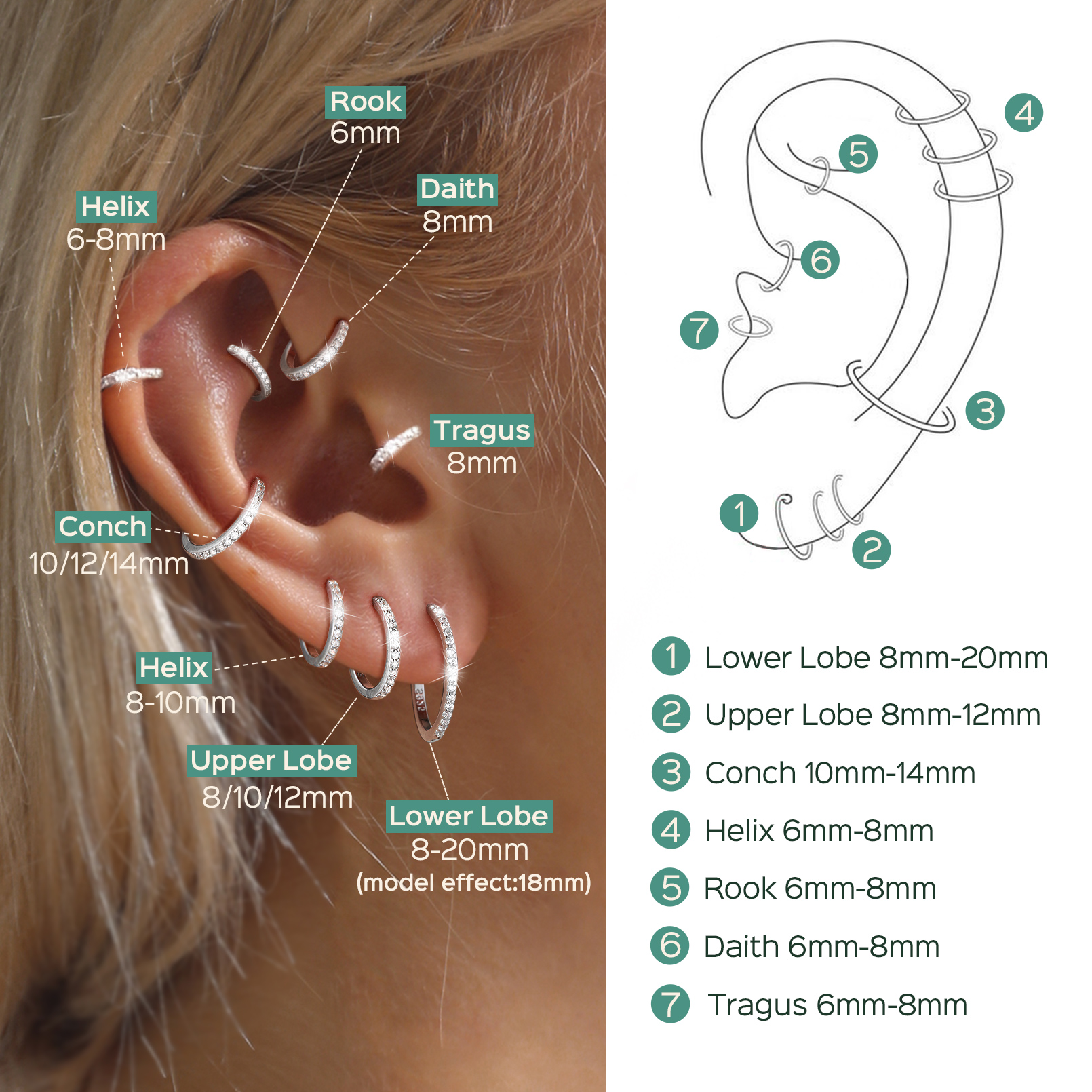 Cubic Zirconia Huggie Hoop Earring in Different Size