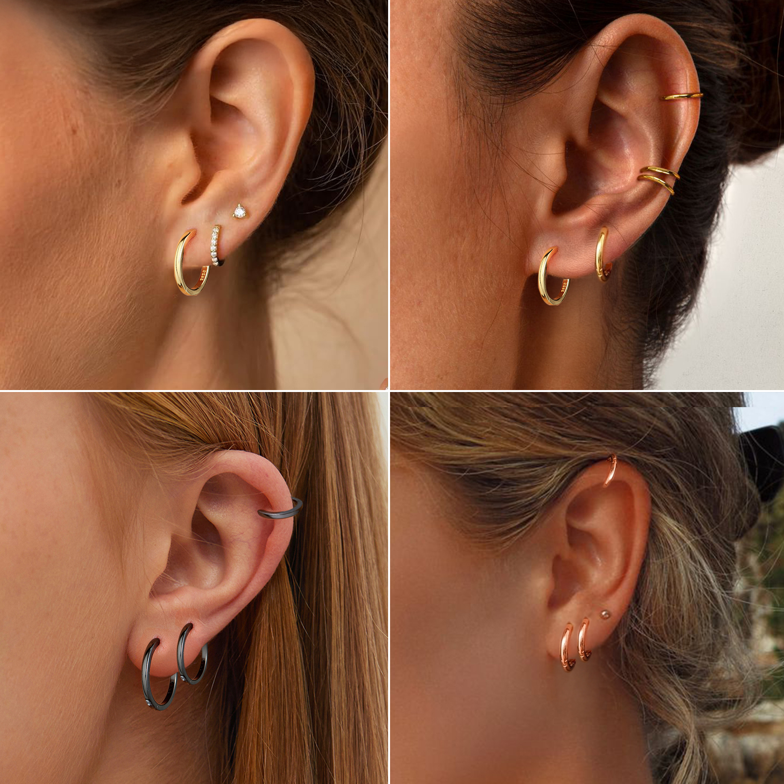 ChicSilver Sterling Silver Tiny Cartilage Huggie Hoop Earrings in Different Colors