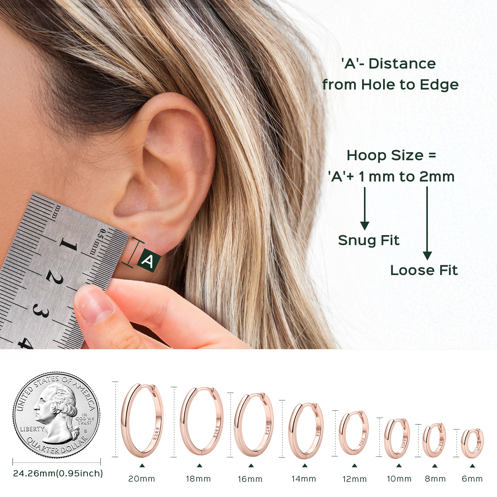 HOW TO CHOOSE THE RIGHT SIZE? Rose Gold Tiny Cartilage Huggie Hoop Earrings