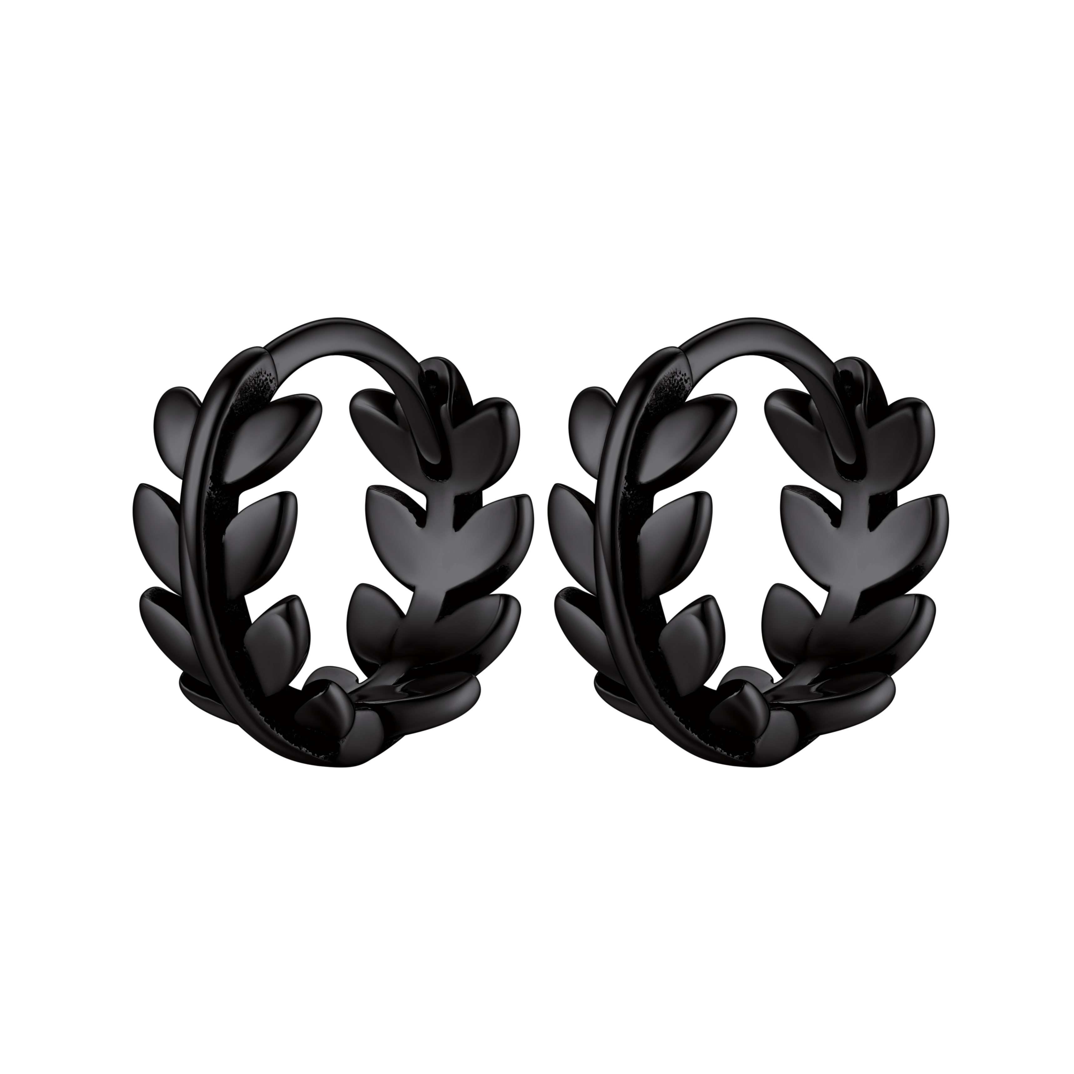 Hypoallergenic Leaf Lightweight Chunky Thick Huggie Hoop Earrings, Black Colors