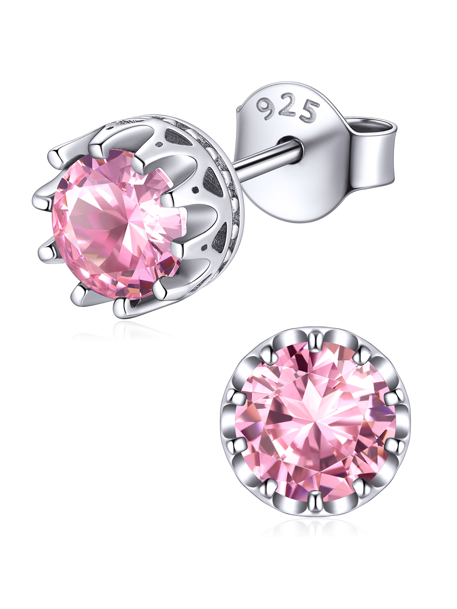 Solitaire Round Brilliant Birthstone Stud Earrings for her, october birthstone, Pink Tourmaline Jewelry, Libra Birthstone, Scorpio Birthstone, sterling silver Jewelry, gift idea