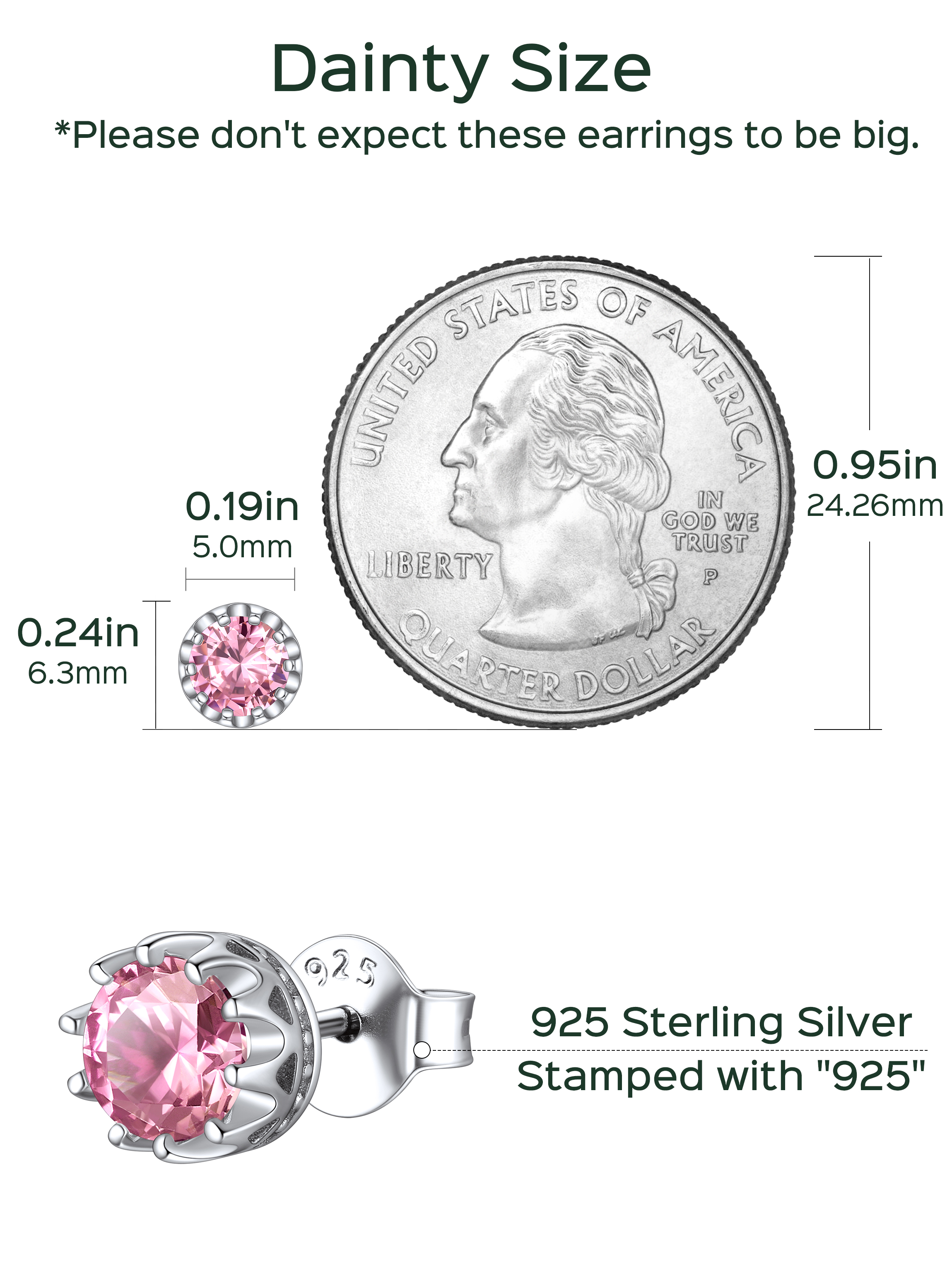 Solitaire Round Brilliant Birthstone Stud Earrings for her, october birthstone, Pink Tourmaline Jewelry, Libra Birthstone, Scorpio Birthstone, sterling silver Jewelry, gift idea