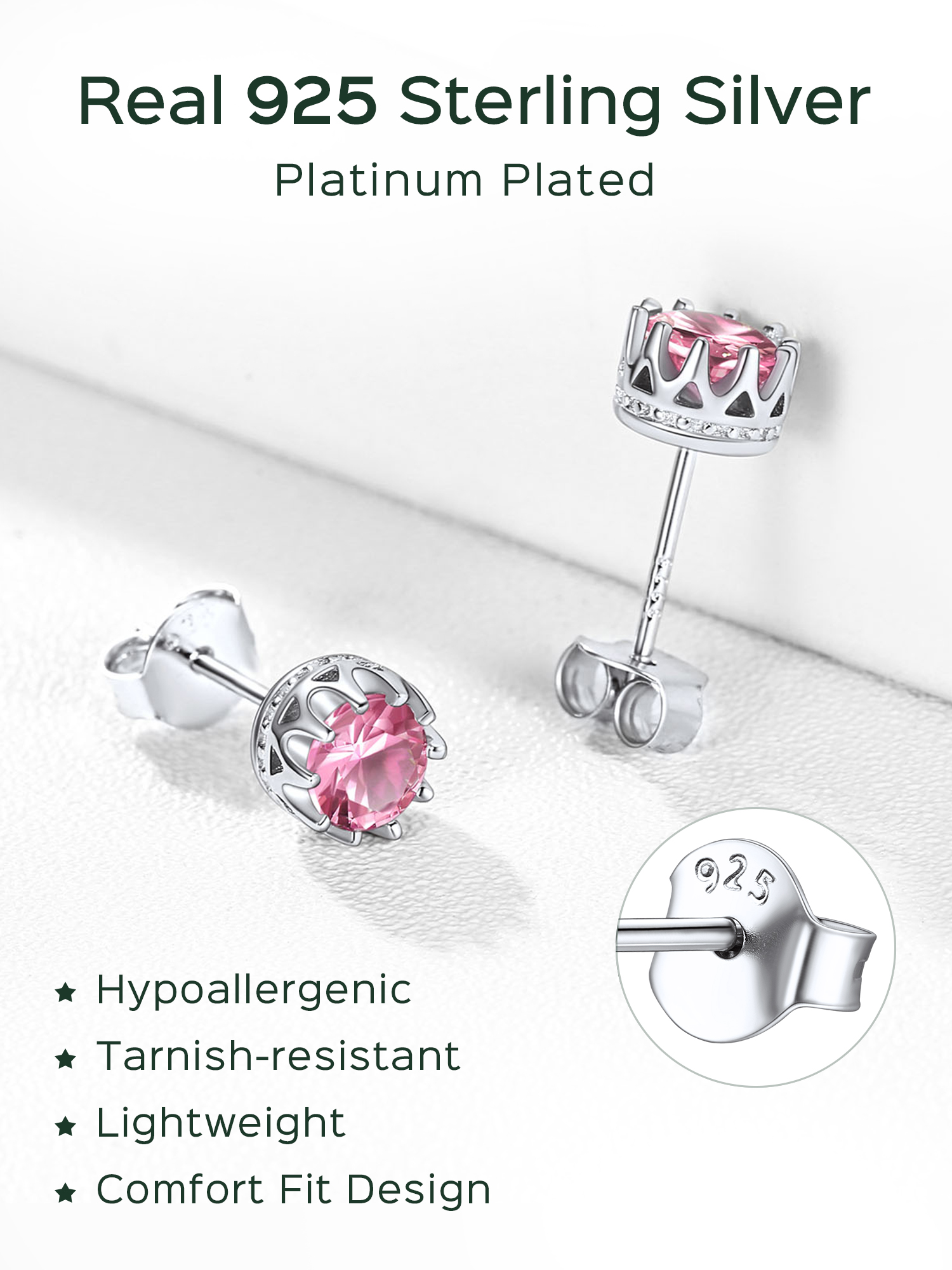 Solitaire Round Brilliant Birthstone Stud Earrings for her, october birthstone, Pink Tourmaline Jewelry, Libra Birthstone, Scorpio Birthstone, sterling silver Jewelry, gift idea
