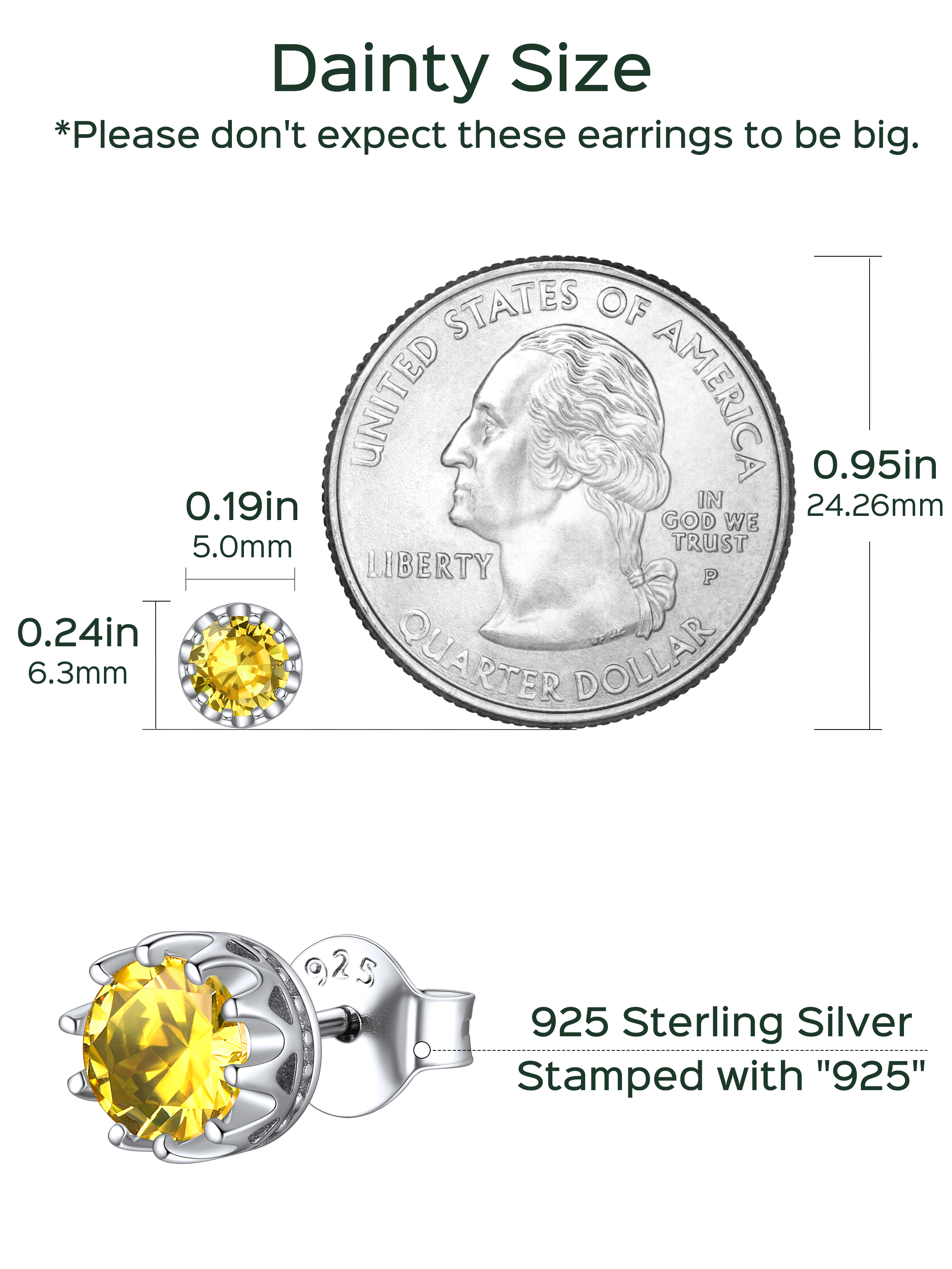 Solitaire Round Brilliant Birthstone Stud Earrings for her, November birthstone, Citrine Jewelry, Scorpio Birthstone, Sagittarius Birthstone, sterling silver jewelry, memorial gift, gift idea