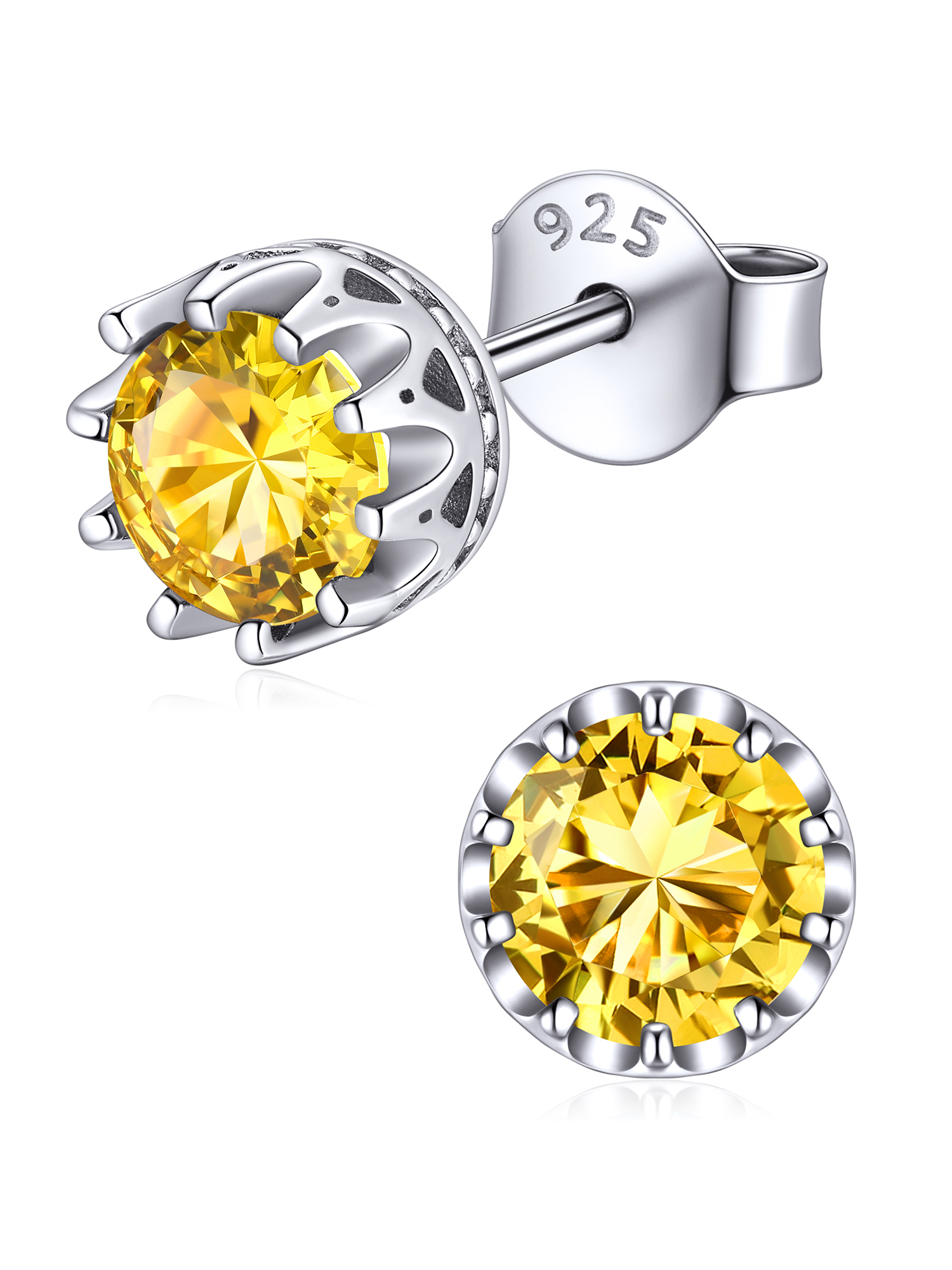 Solitaire Round Brilliant Birthstone Stud Earrings for her, November birthstone, Citrine Jewelry, Scorpio Birthstone, Sagittarius Birthstone, sterling silver jewelry, memorial gift, gift idea