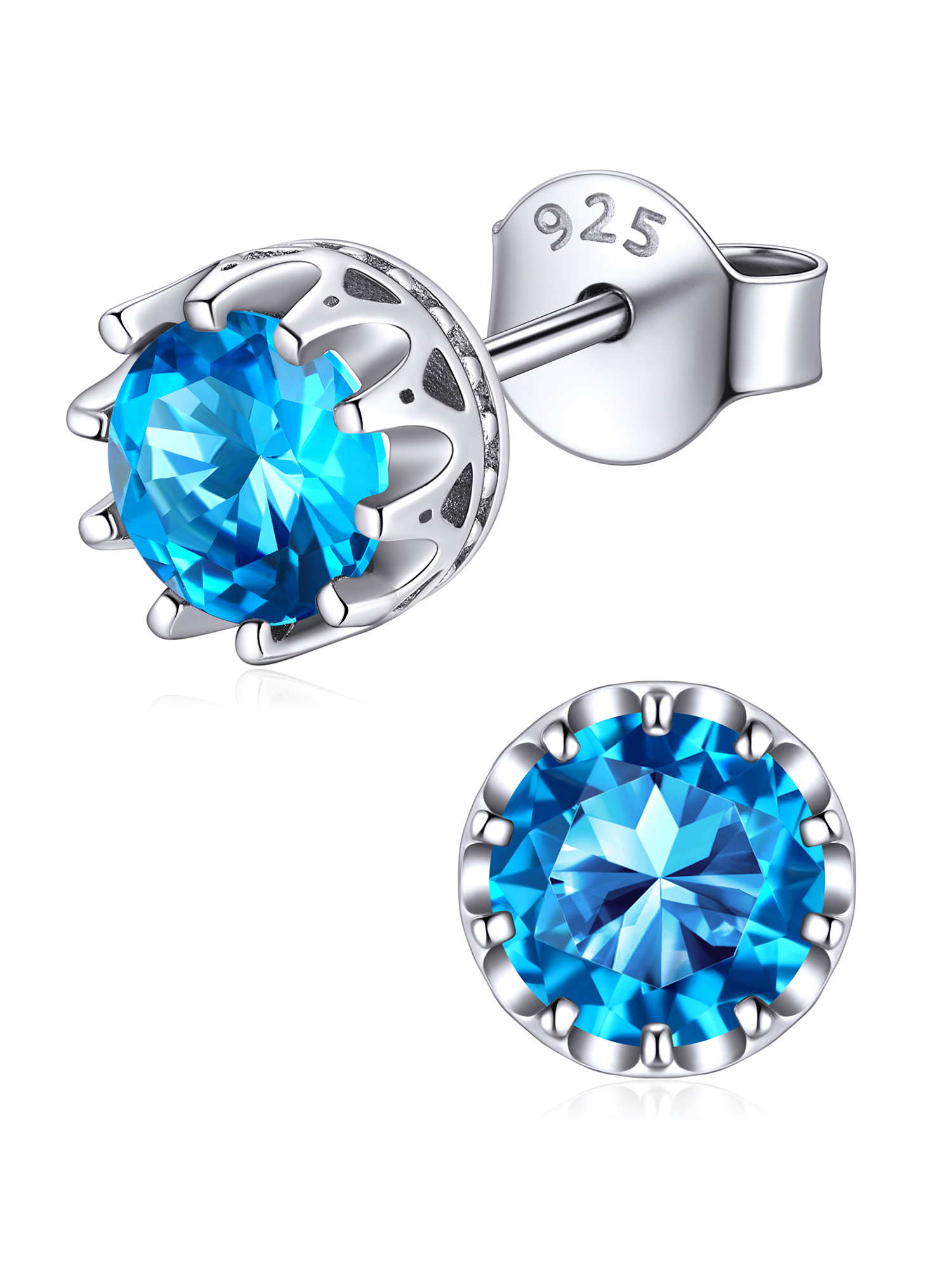 Solitaire Round Brilliant Birthstone Stud Earrings for her, december birthstone, Blue Topaz Jewelry, Sagittarius Birthstone,  topaz birthstone, Capricorn Birthstone, christmas gift, gift idea