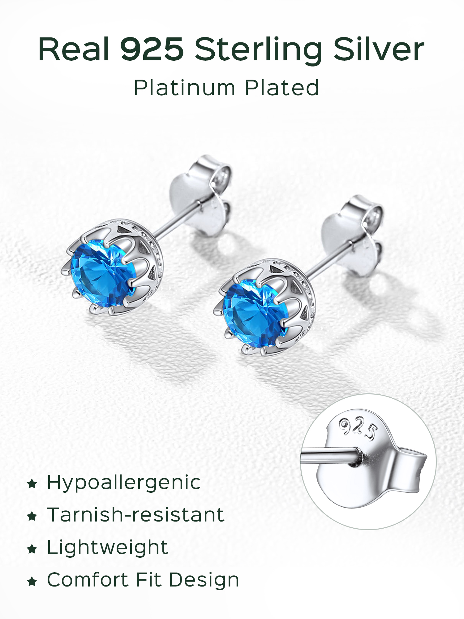 Solitaire Round Brilliant Birthstone Stud Earrings for her, december birthstone, Blue Topaz Jewelry, Sagittarius Birthstone,  topaz birthstone, Capricorn Birthstone, christmas gift, gift idea