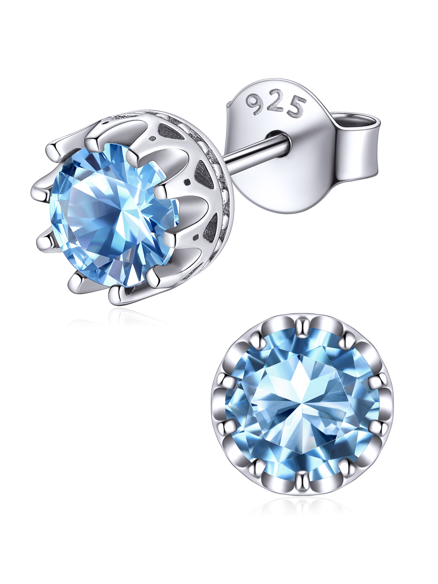 Solitaire Round Brilliant Birthstone Stud Earrings for her, march birthstone, Aquamarine Pendant, Pisces Birthstone, Aries Birthstone, sterling silver jewelry, gift idea