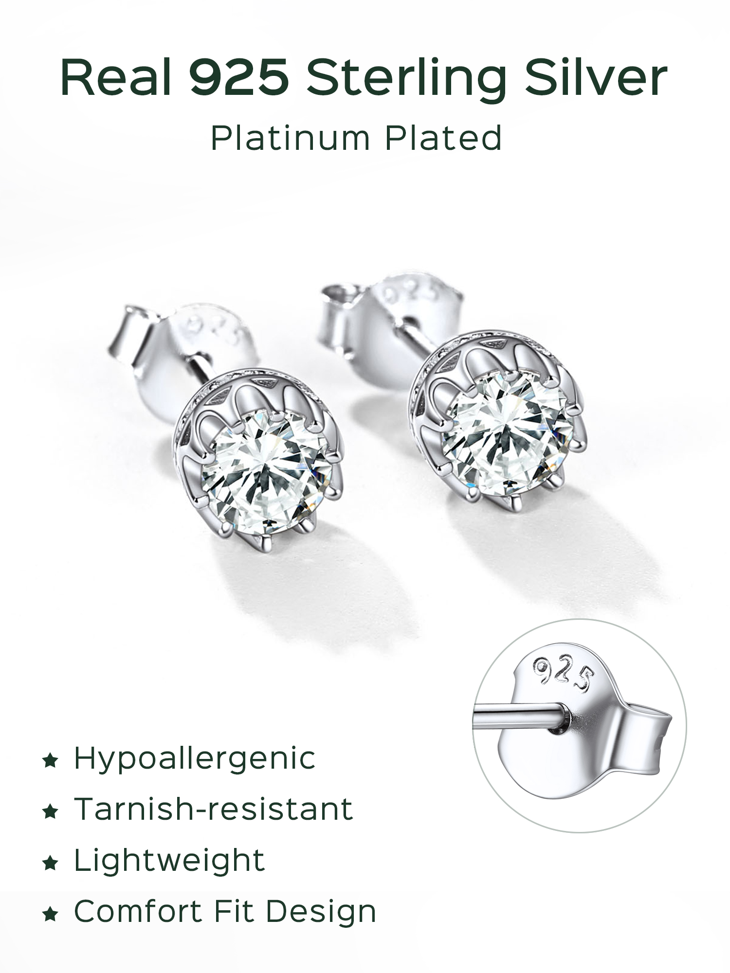 Solitaire Round Brilliant Birthstone Stud Earrings for her, april birthstone, Diamond Jewelry, Aries Birthstone, Taurus Birthstone, Birthstone Earrings, gift idea