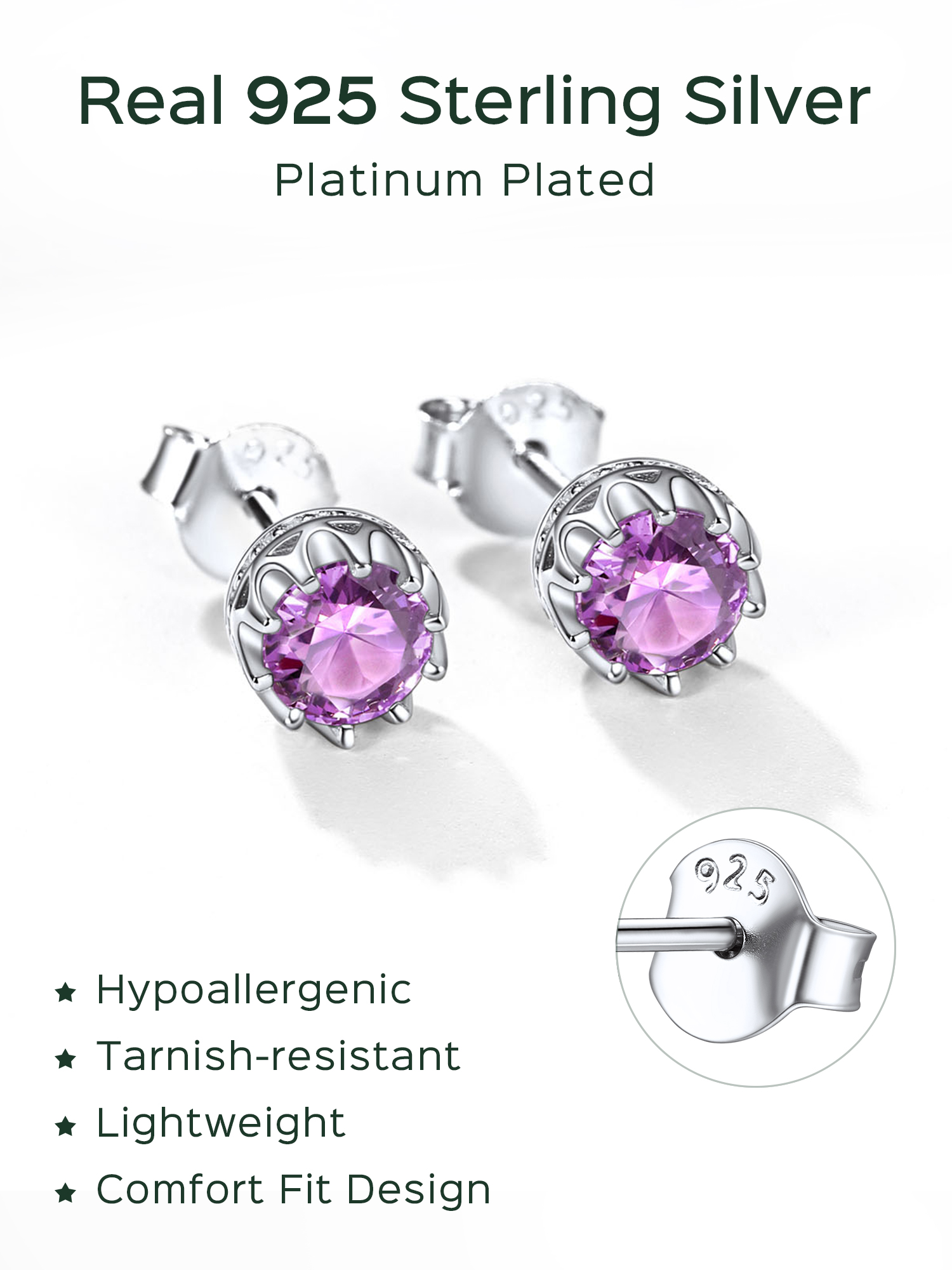 Solitaire Round Brilliant Birthstone Stud Earrings for her,  june birthstone, Alexandrite Jewelry, Gemini Birthstone, Cancer Birthstone, birthstone jewelry, gift idea