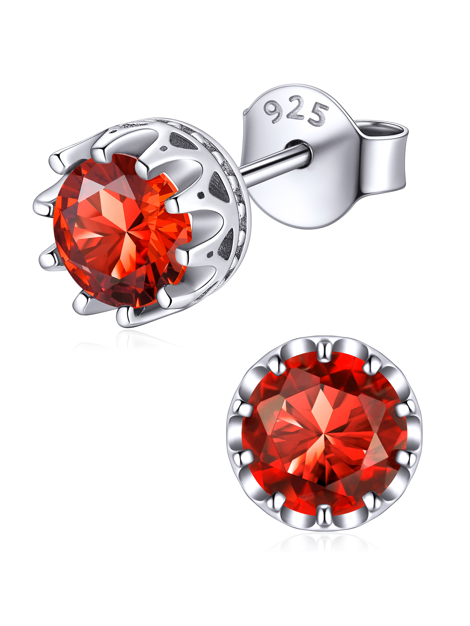 Solitaire Round Brilliant Birthstone Stud Earrings for her, july birthstone, Ruby Pendant, Cancer Birthstone, Leo Birthstone, sterling silver jewelry, gift idea