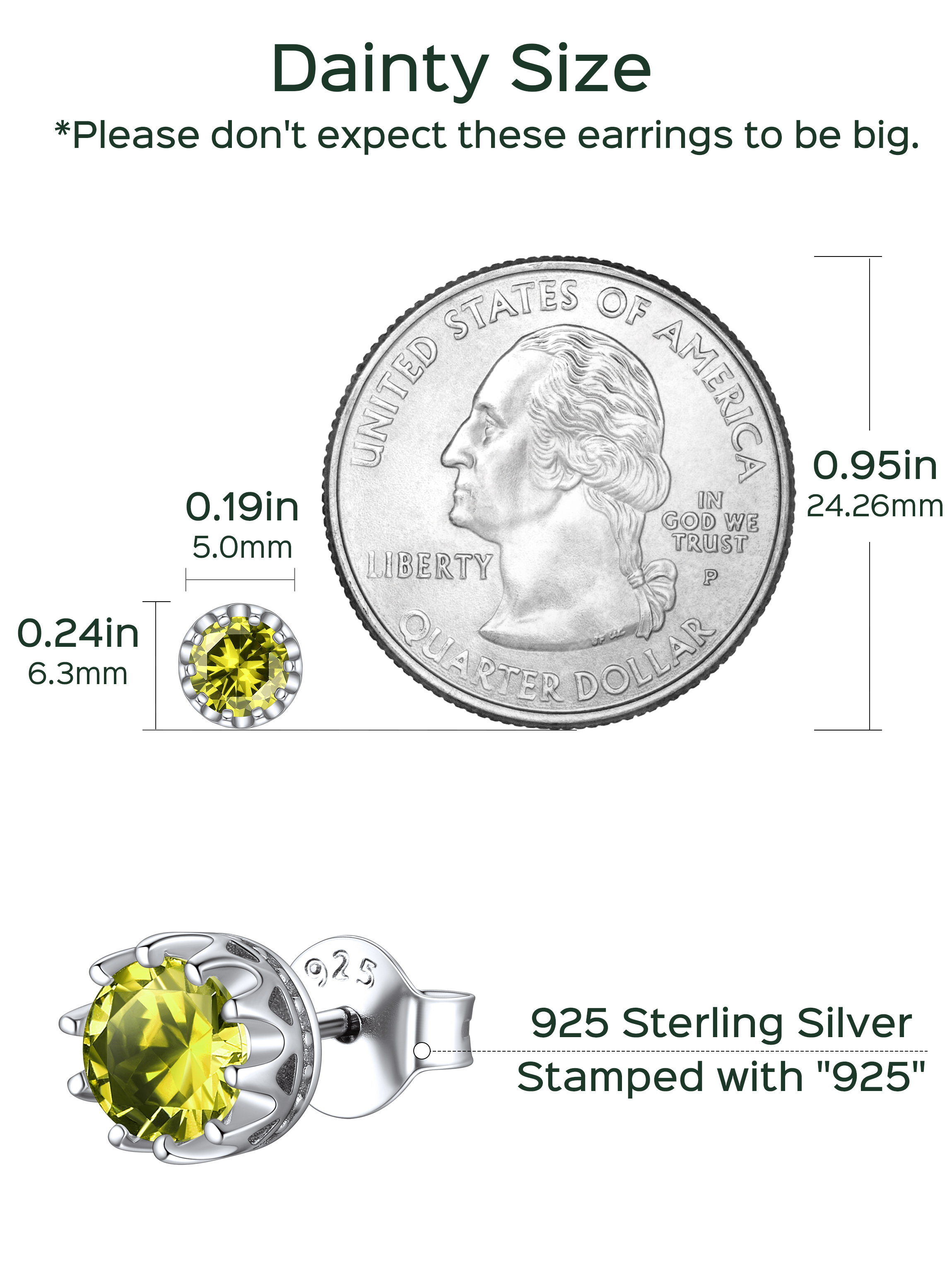 Solitaire Round Brilliant Birthstone Stud Earrings for her, august birthstone, Peridot Necklace, Leo Birthstone, Virgo Birthstone, sterling silver jewelry, gift idea