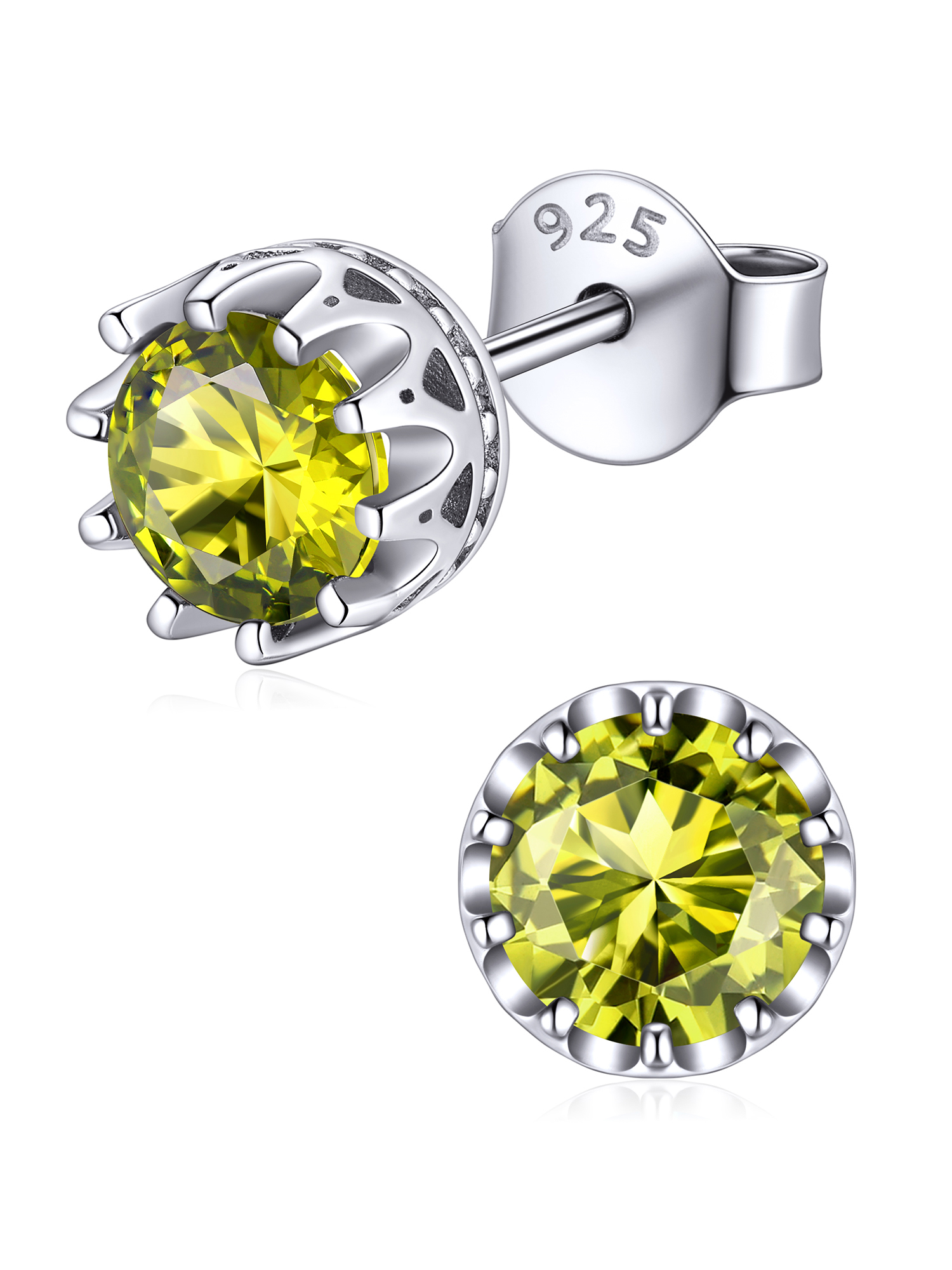 Solitaire Round Brilliant Birthstone Stud Earrings for her, august birthstone, Peridot Necklace, Leo Birthstone, Virgo Birthstone, sterling silver jewelry, gift idea