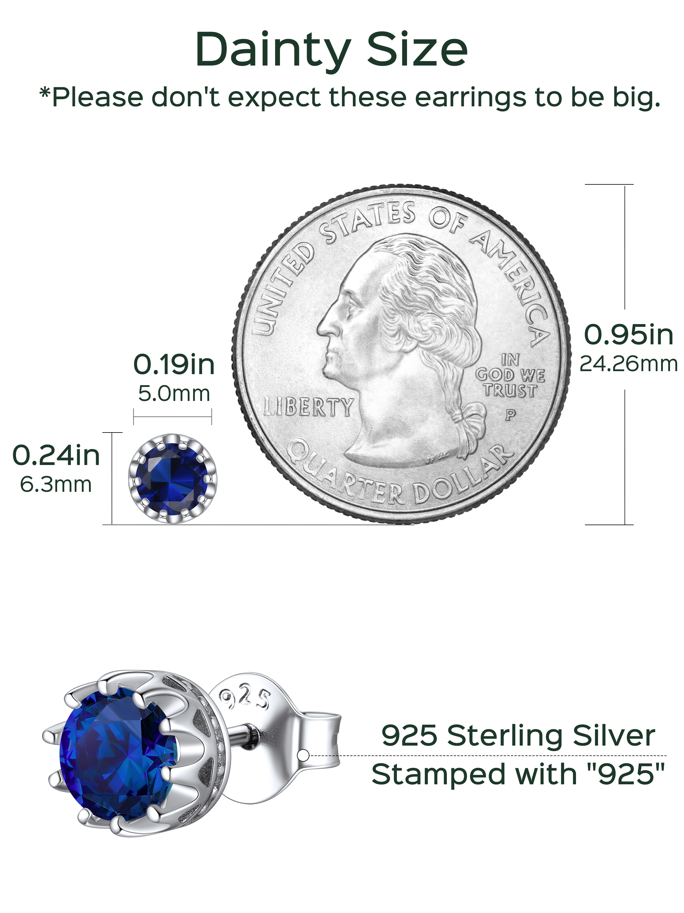 Solitaire Round Brilliant Birthstone Stud Earrings for her, september birthstone, Sapphire Jewelry, Virgo Birthstone, Libra Birthstone, sterling silver jewelry, gift idea