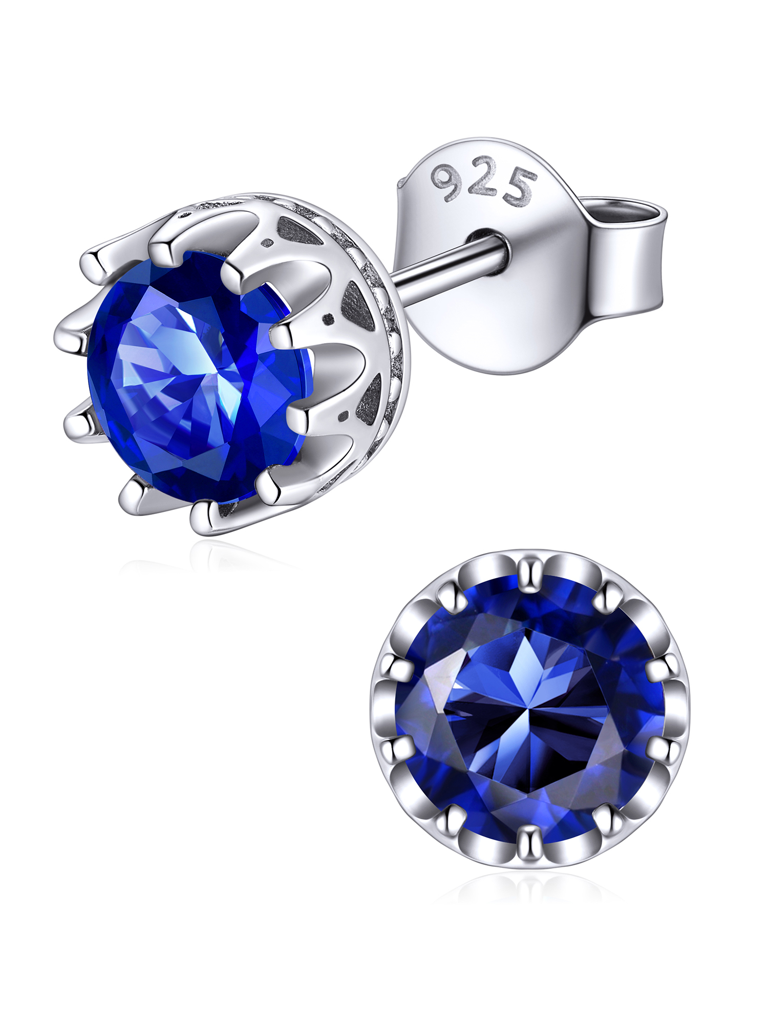 Solitaire Round Brilliant Birthstone Stud Earrings for her, september birthstone, Sapphire Jewelry, Virgo Birthstone, Libra Birthstone, sterling silver jewelry, gift idea