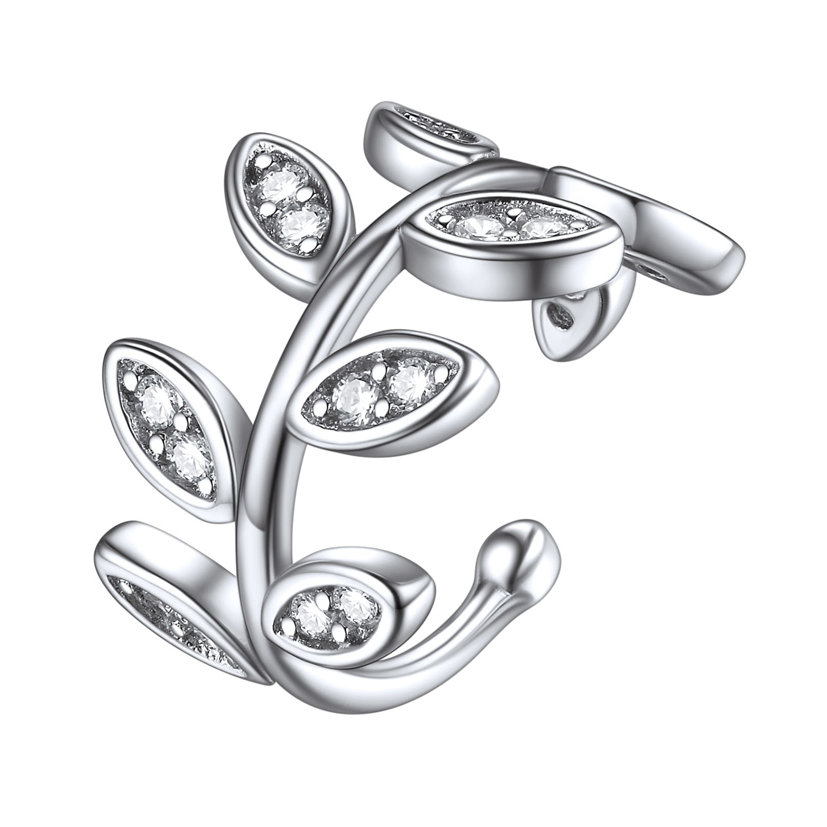 Cubic Zirconia Leaf Non Piercing Clip on Cartilage Cuff Earrings