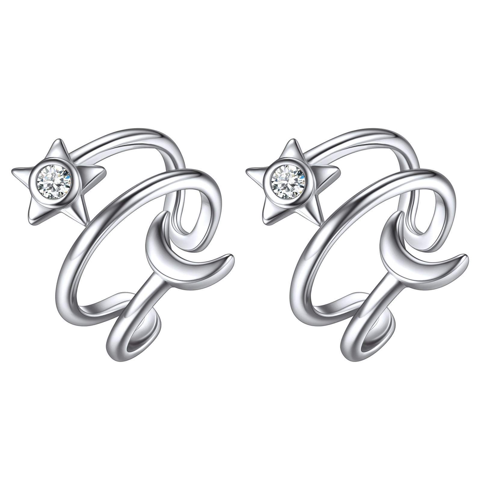 Star & Moon Non Piercing Clip on Cartilage Cuff Earrings