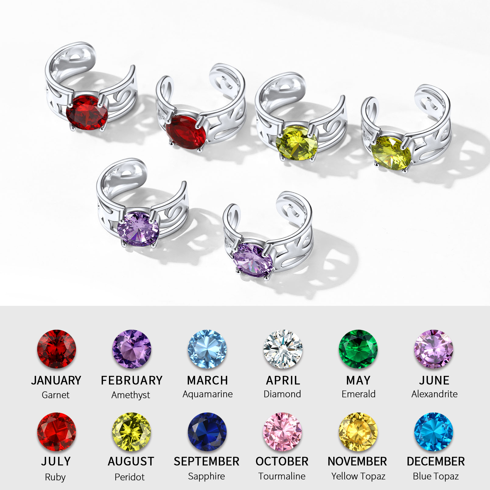 Sparkle Celtic Cuff Earrings with Birthstone in Different Month Colors