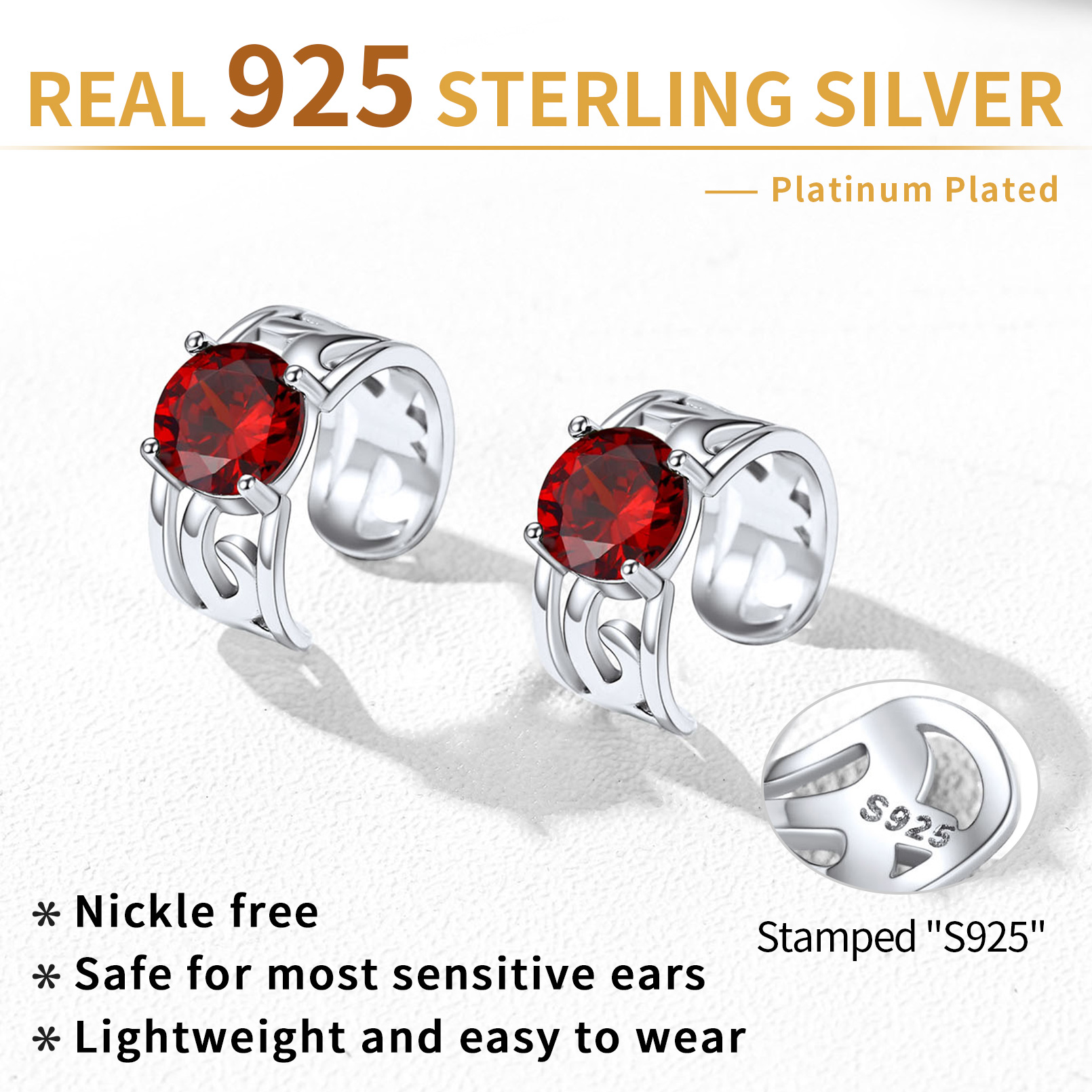 Sterling Silver & AAA+ Cubic Zriconia ChicSilver Sparkle Celtic Cuff Earrings with Birthstone