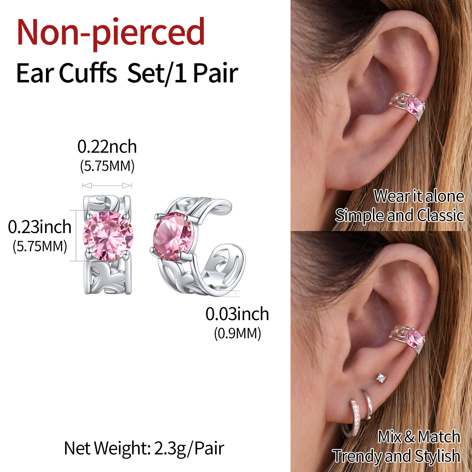 Sparkle Celtic Cuff Earrings with Birthstone Details: Dimensions, Hypoallergenic, Clip On