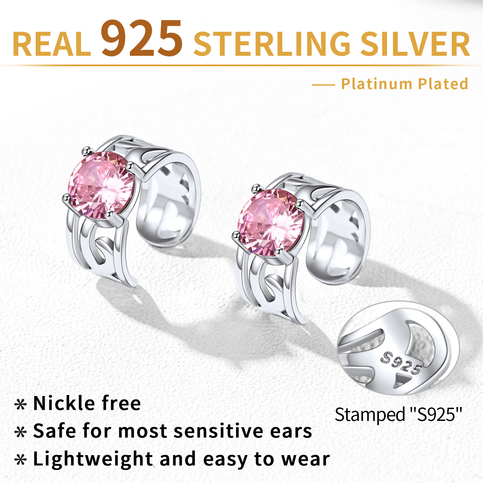 Sterling Silver & AAA+ Cubic Zriconia ChicSilver Sparkle Celtic Cuff Earrings with Birthstone