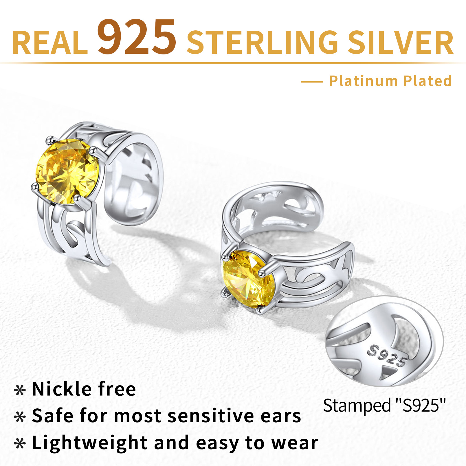 Sterling Silver & AAA+ Cubic Zriconia ChicSilver Sparkle Celtic Cuff Earrings with Birthstone