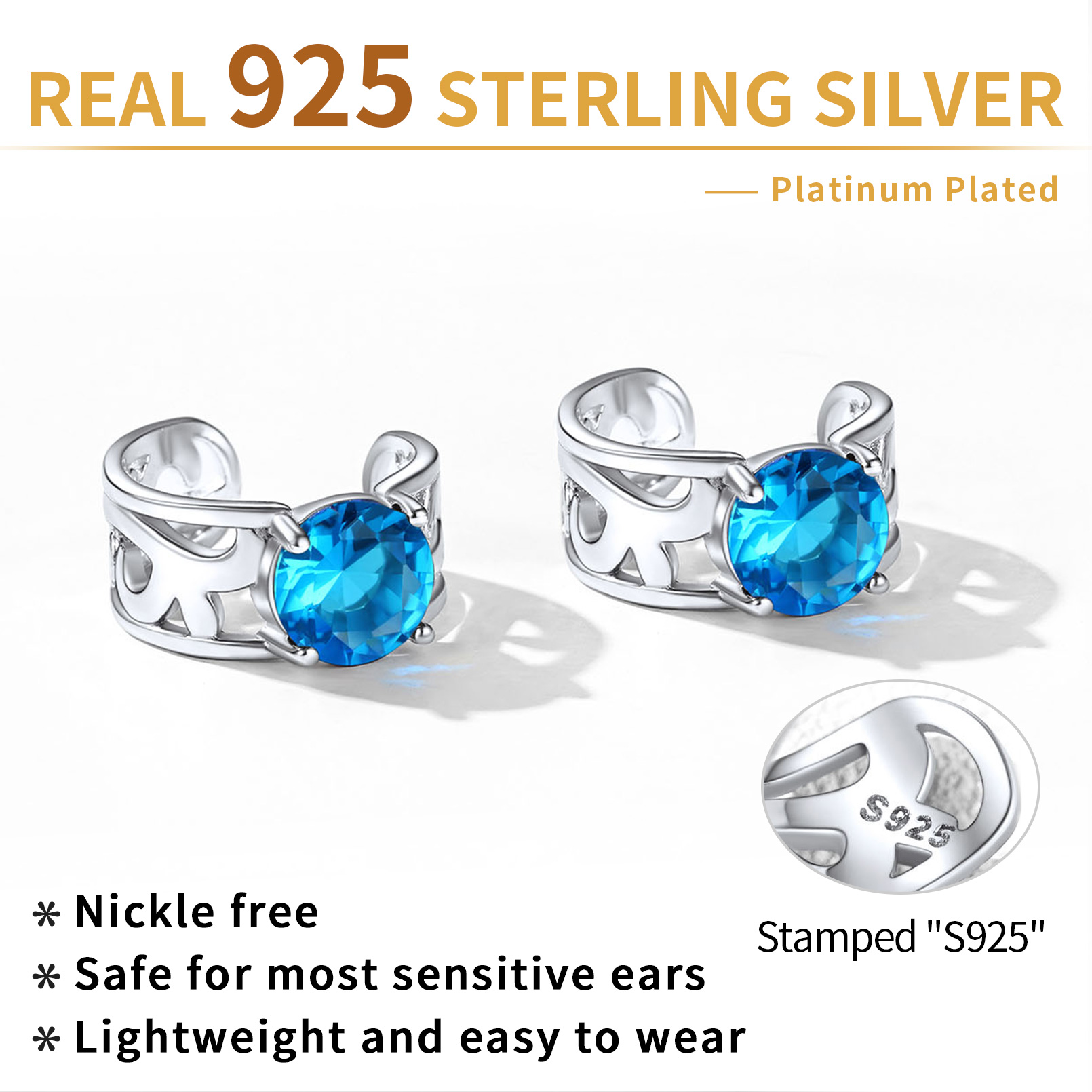 Sterling Silver & AAA+ Cubic Zriconia ChicSilver Sparkle Celtic Cuff Earrings with Birthstone