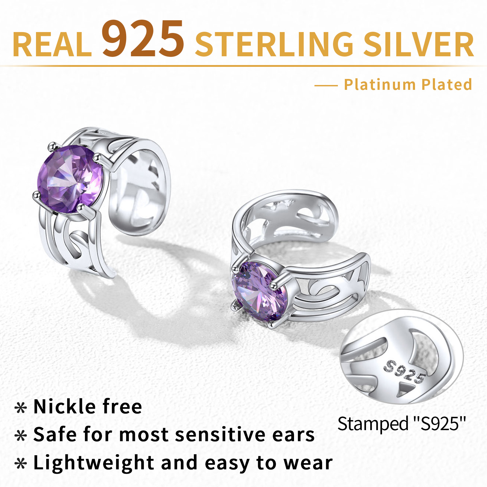 Sterling Silver & AAA+ Cubic Zriconia ChicSilver Sparkle Celtic Cuff Earrings with Birthstone