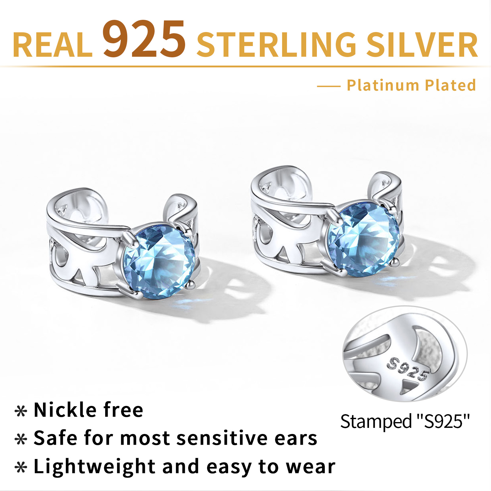 Sterling Silver & AAA+ Cubic Zriconia ChicSilver Sparkle Celtic Cuff Earrings with Birthstone