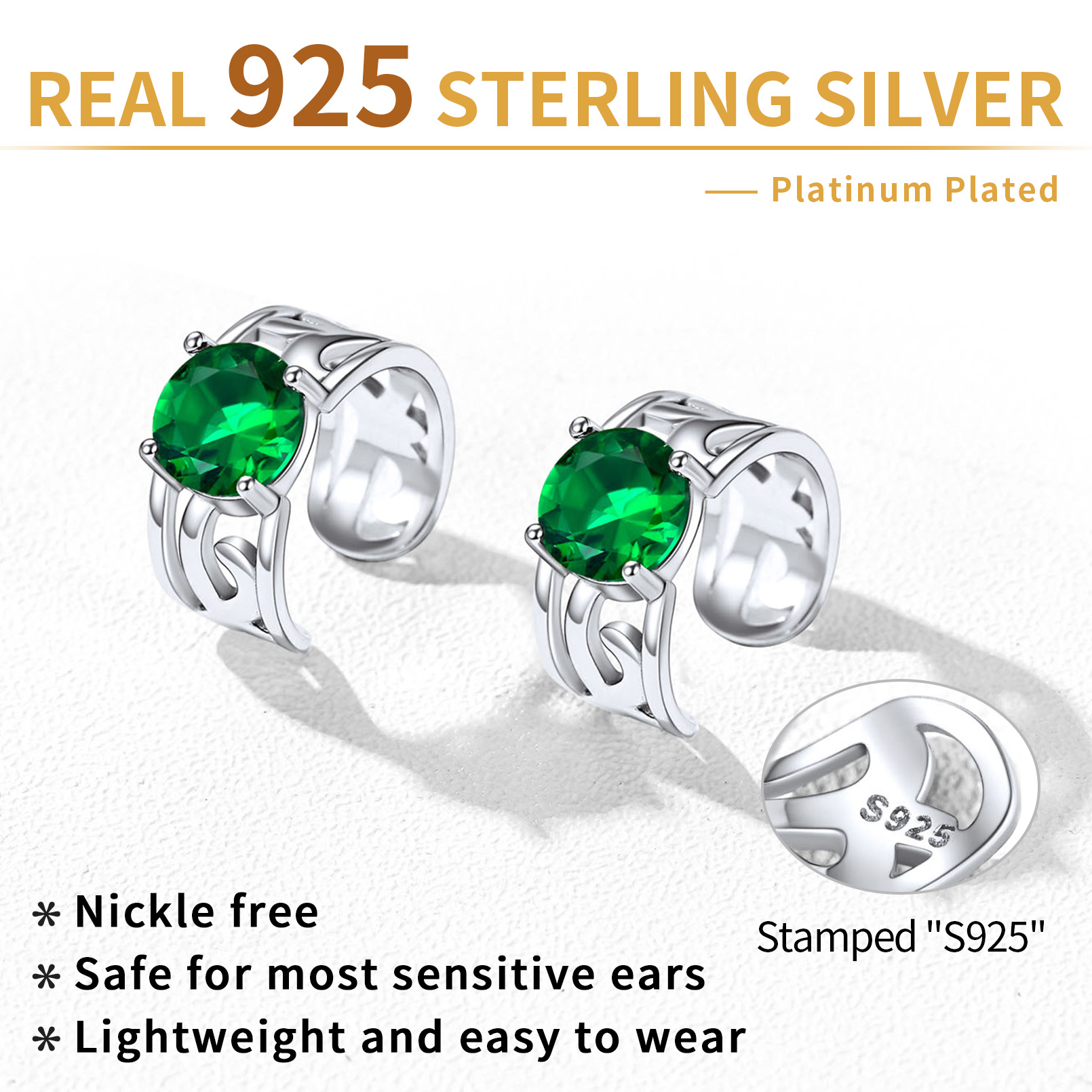 Sterling Silver & AAA+ Cubic Zriconia ChicSilver Sparkle Celtic Cuff Earrings with Birthstone