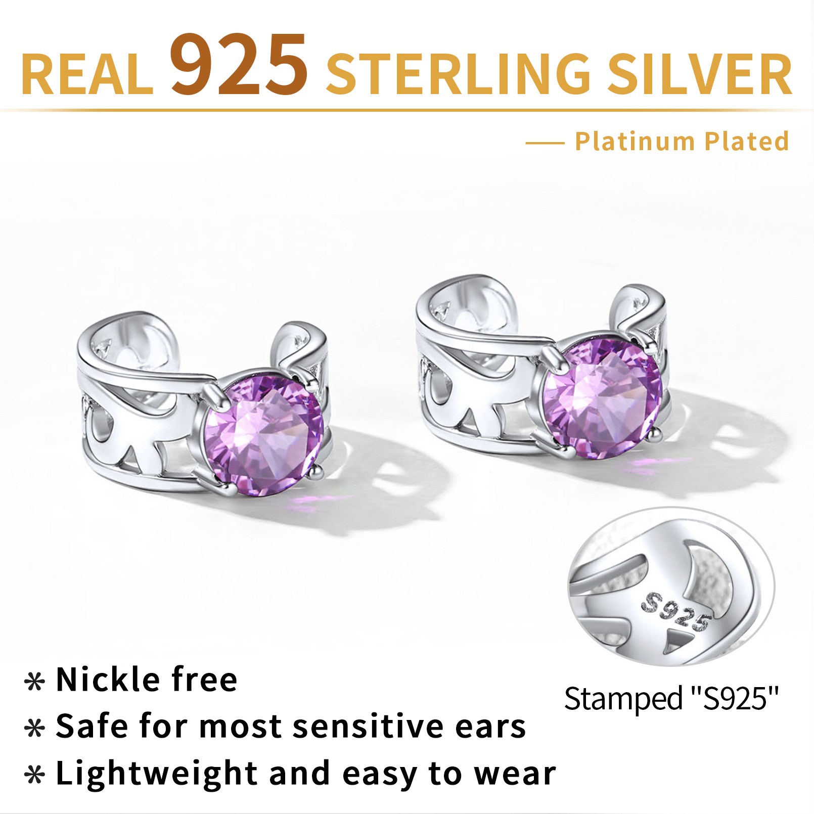 Sterling Silver & AAA+ Cubic Zriconia ChicSilver Sparkle Celtic Cuff Earrings with Birthstone