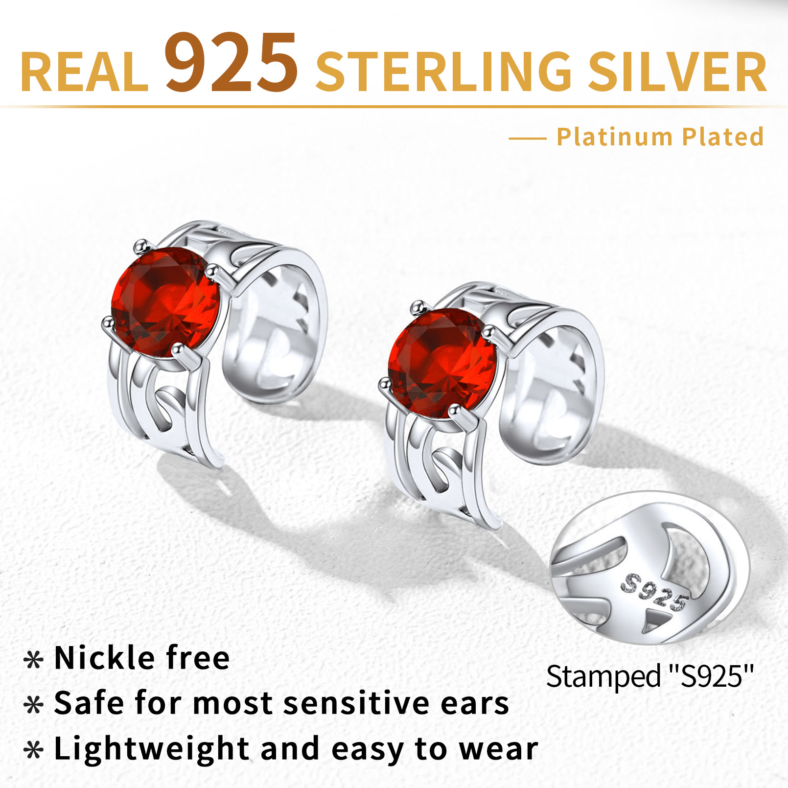 Sterling Silver & AAA+ Cubic Zriconia ChicSilver Sparkle Celtic Cuff Earrings with Birthstone