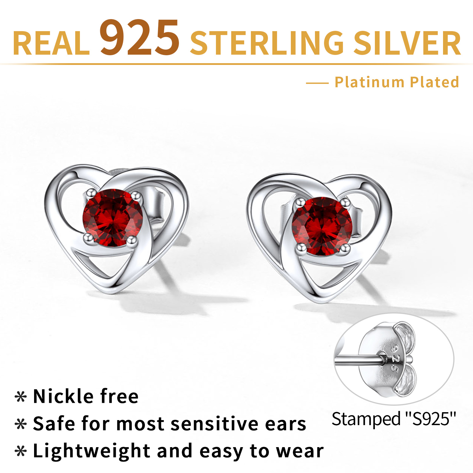 Celtic Knot Heart with Birthstone Earrings women, jan birthstone, Garnet birthstone, Capricorn Birthstone, Aquarius Birthstone, sterling silver jewelry, gift idea