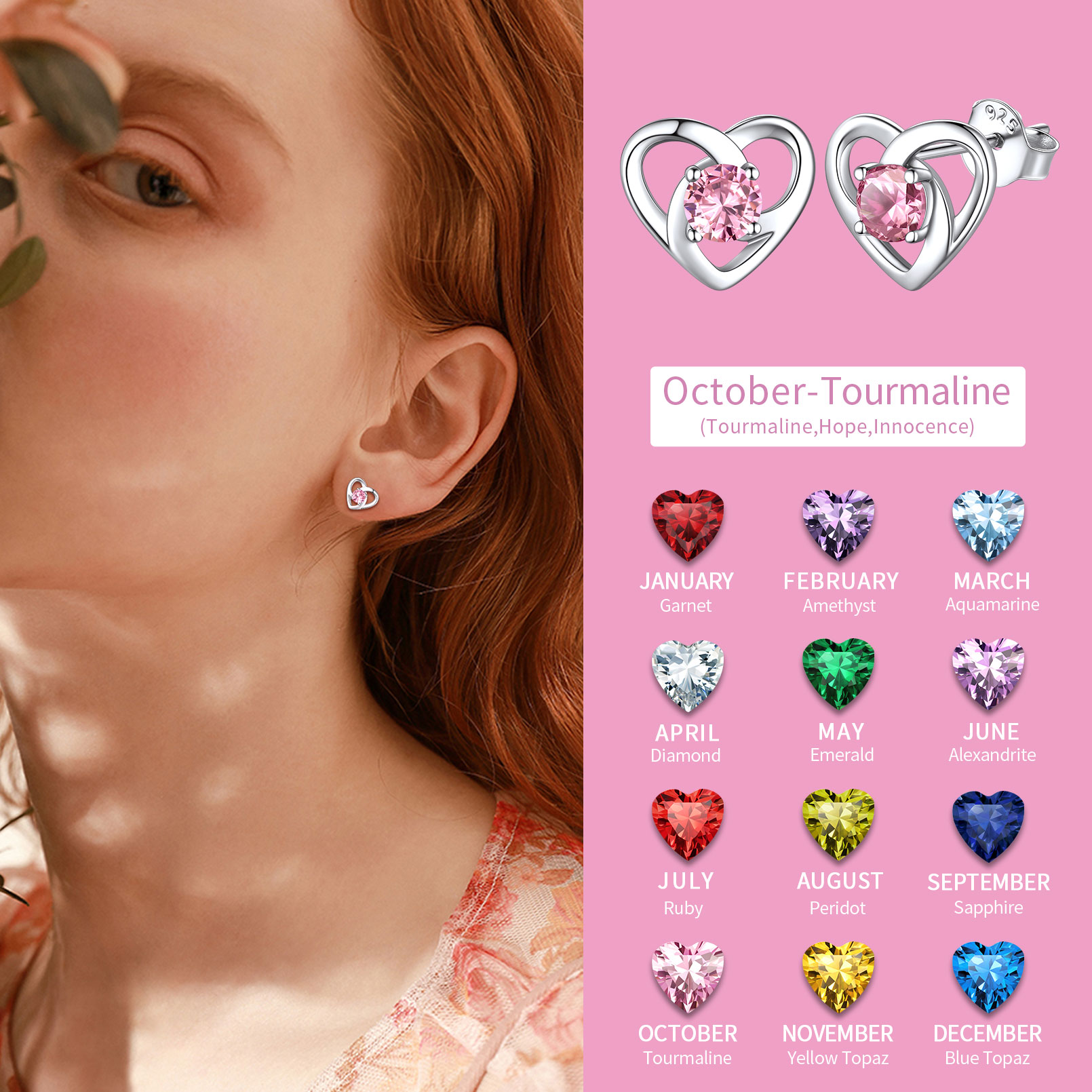 Celtic Knot Heart with Birthstone Earrings in Different Month Colors