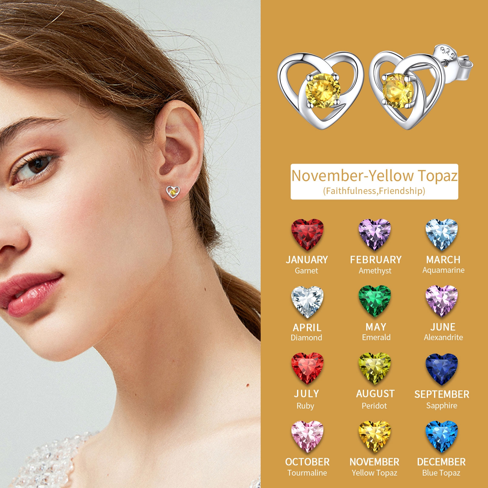 Celtic Knot Heart with Birthstone Earrings in Different Month Colors